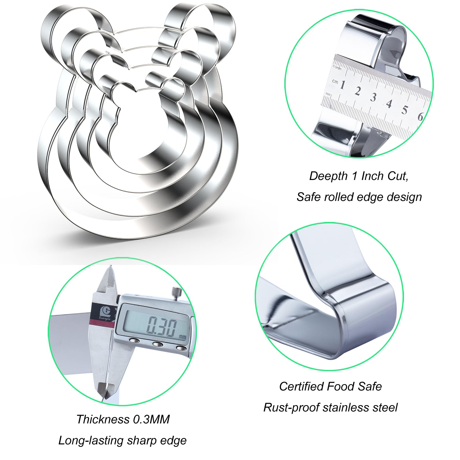 Winnie The Pooh Bear Cookie Cutter Set Large Small Mini - 5'', 4'', 3'', 2'' - 4 Piece - Stainless Steel