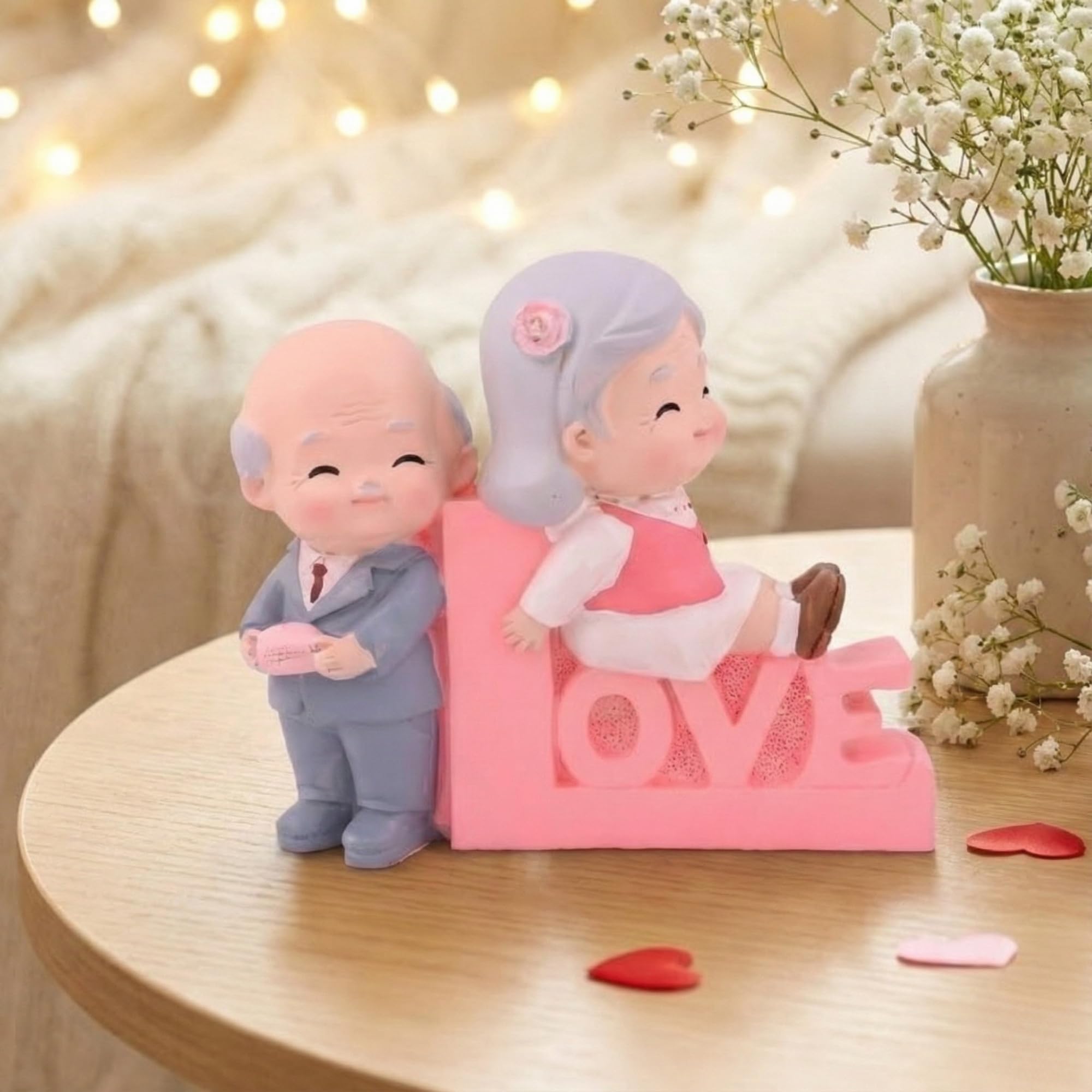Ecraftindia Cute Old Couple Statue Sitting On Love Stand Showpiece Valentine Gift For Girlfriend Boyfriend Husband Wife Her Him 