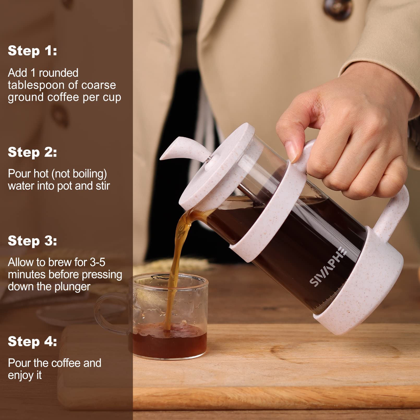 Sivaphe Small French Press 12 Fl.Oz Light-Weight Durable High Borosilicate Carafe With Stainless Steel Filter 0.35L Coffee Maker
