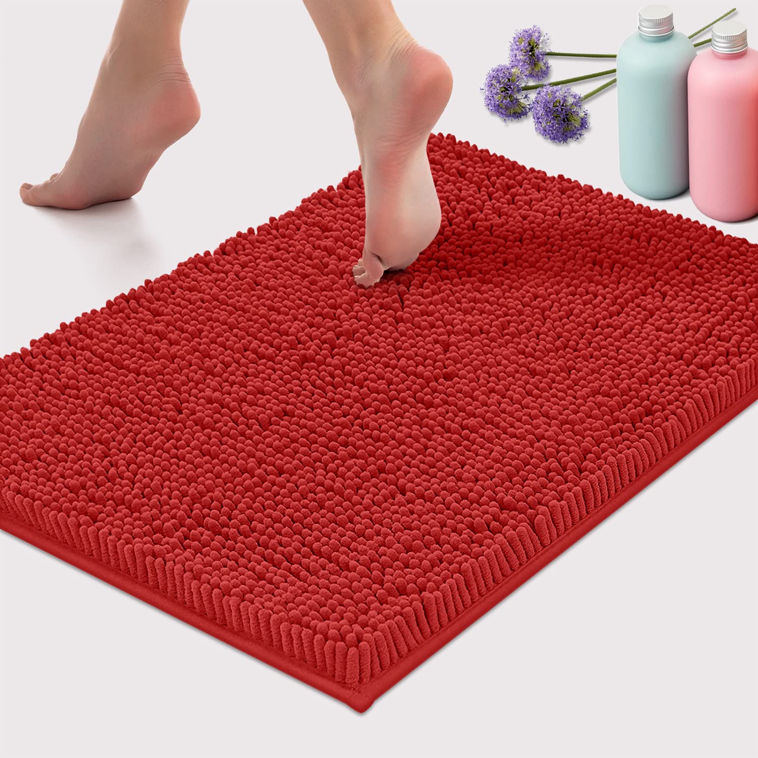 Luxurux Red Bath Mat, Christmas D   Cor Extra-Soft Plush Bath Bathroom Rug,1'' Chenille Microfiber Material, Super Absorbent Sha
