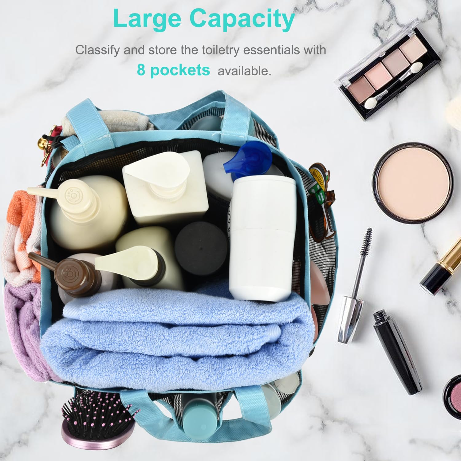 Haundry Mesh Shower Caddy Tote, Large College Dorm Bathroom Organizer With 8 Pockets, Hanging Portable Tote Bag For College Dorm