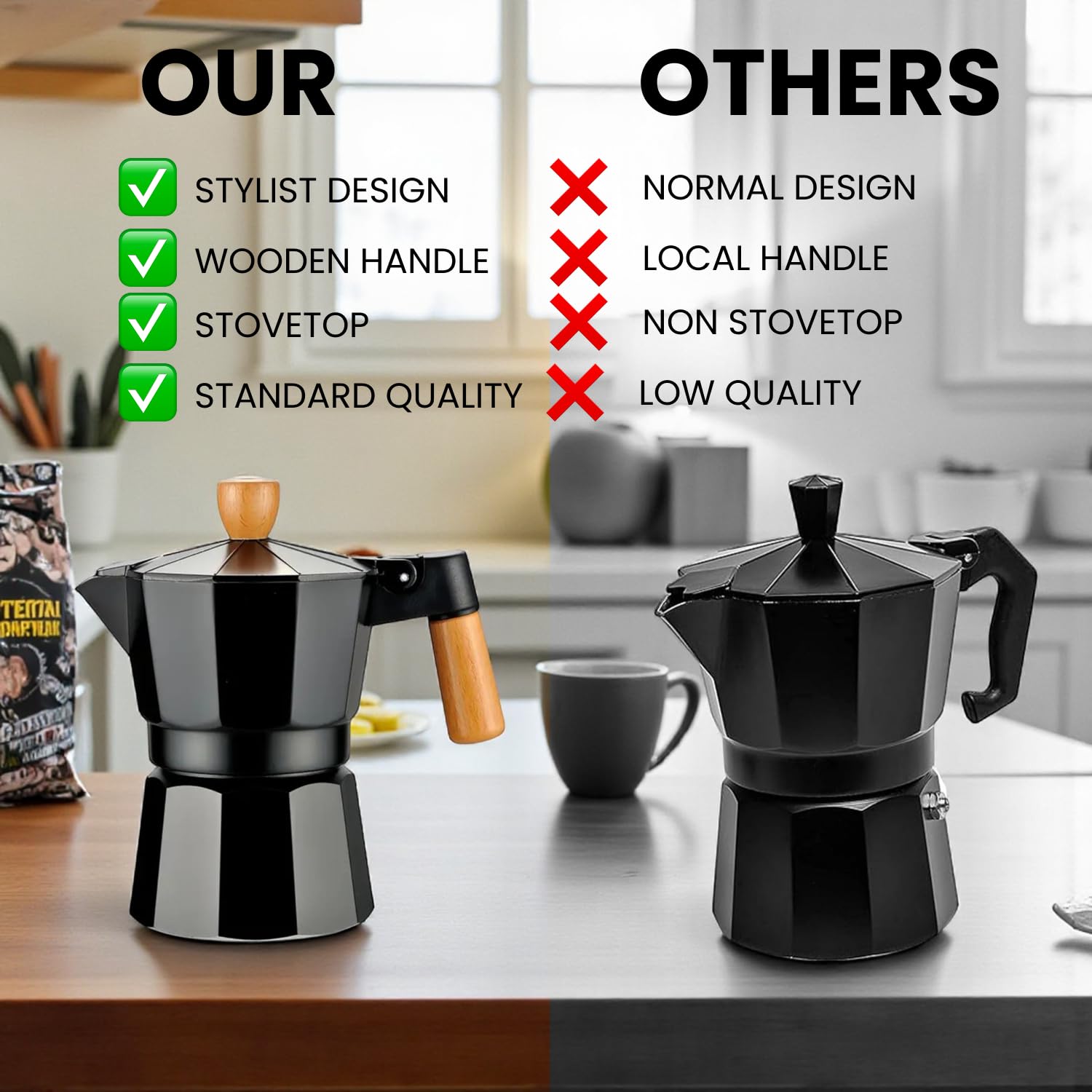 Aashonee Italian Coffee Maker - Espresso Moka Pot For Classical Taste Greca Coffee Enthusiast - Quality Espresso Maker Stove Top