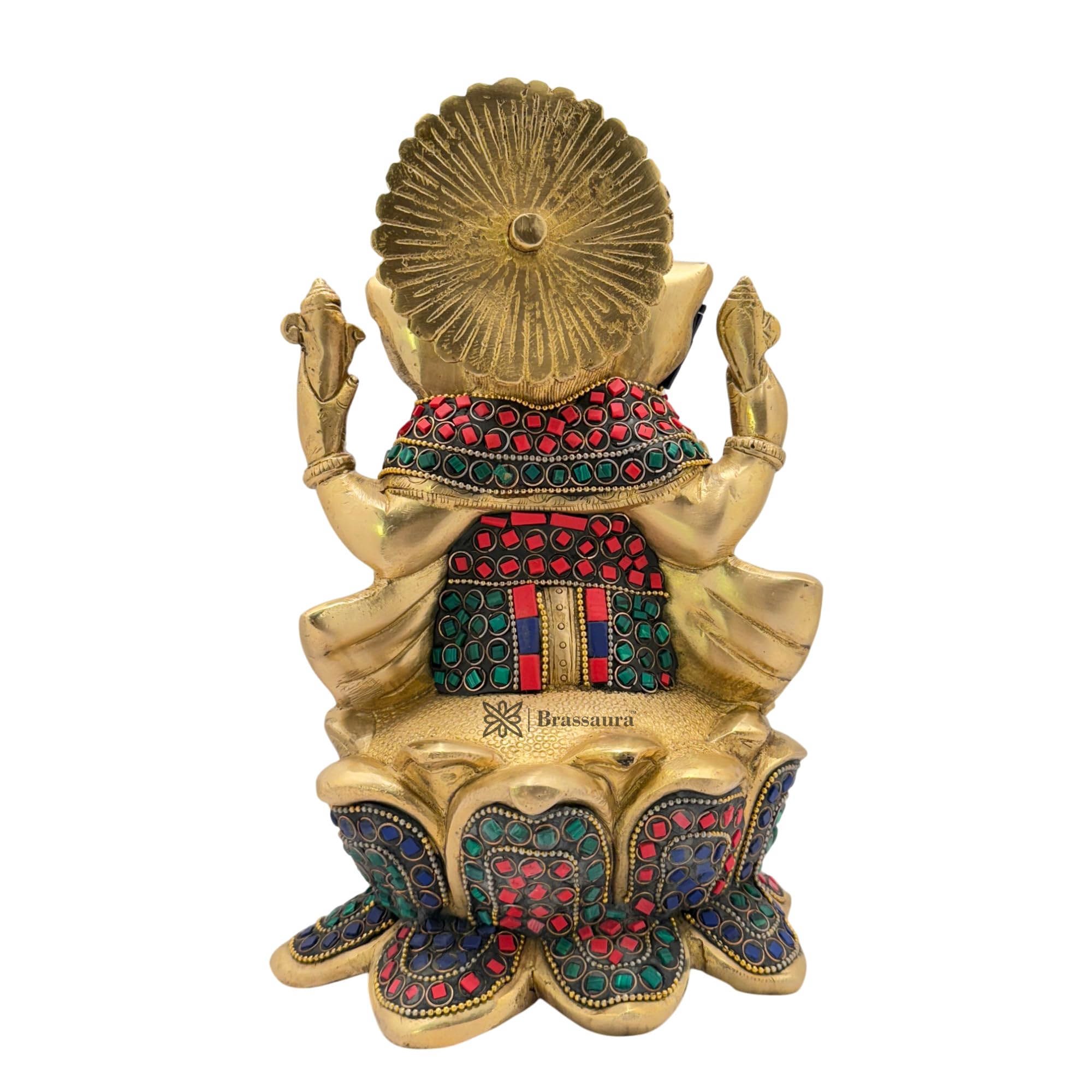 Brassaura Brass Ganesha Gem Stone Work Statue For Home And Decor Brass Ganesh Murti For Pooja Room Ganpati Idol For Home Entrace