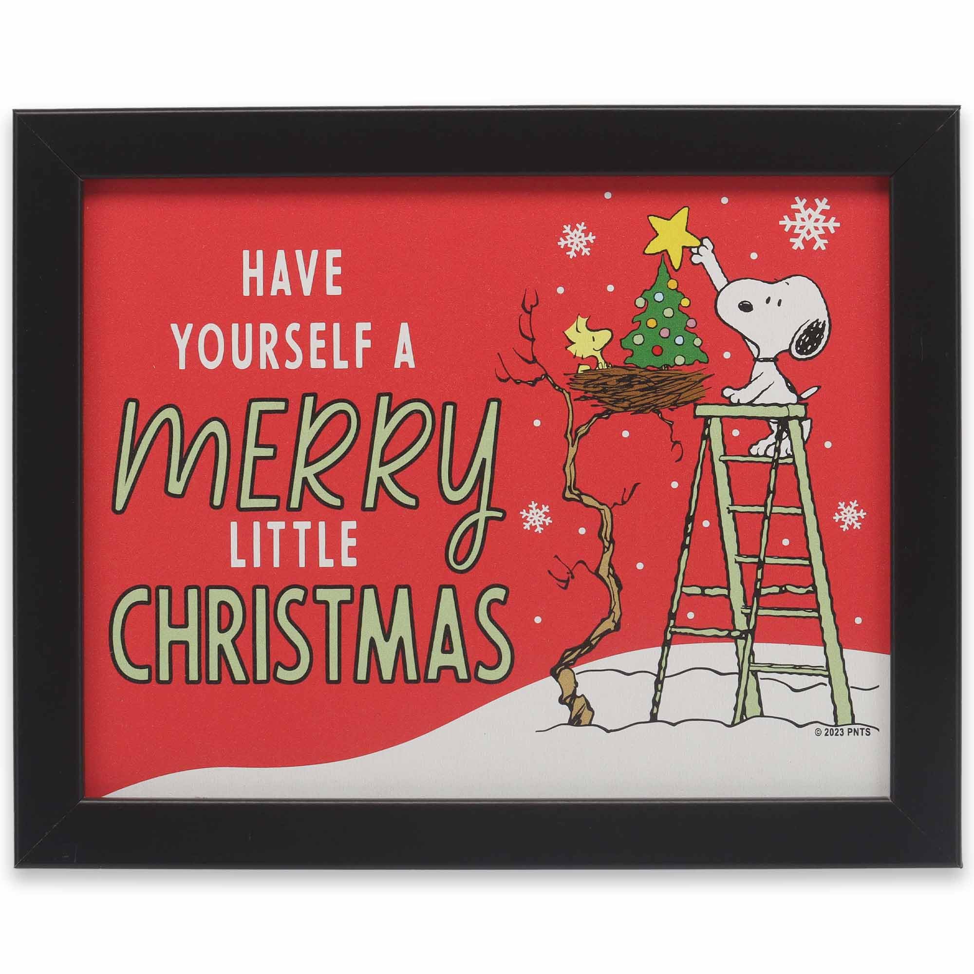 Peanuts Snoopy Have Yourself A Merry Little Christmas Framed Wood Wall Decor - Cute Snoopy Christmas Decoration for Home