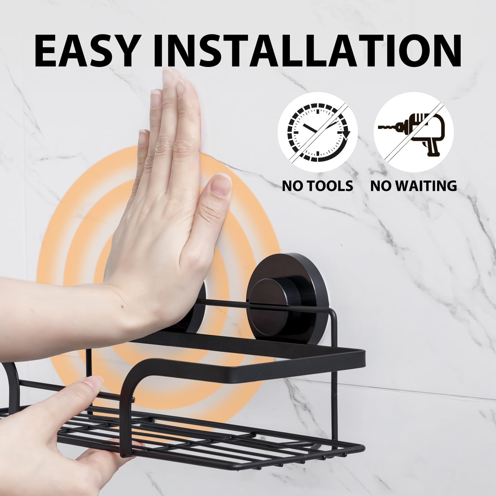Leverloc Shower Caddy Suction Cup, 2 Pack Shower Shelves For Inside Shower, Silver Metal Shower Stroage No-Drilling Bathroom Sho