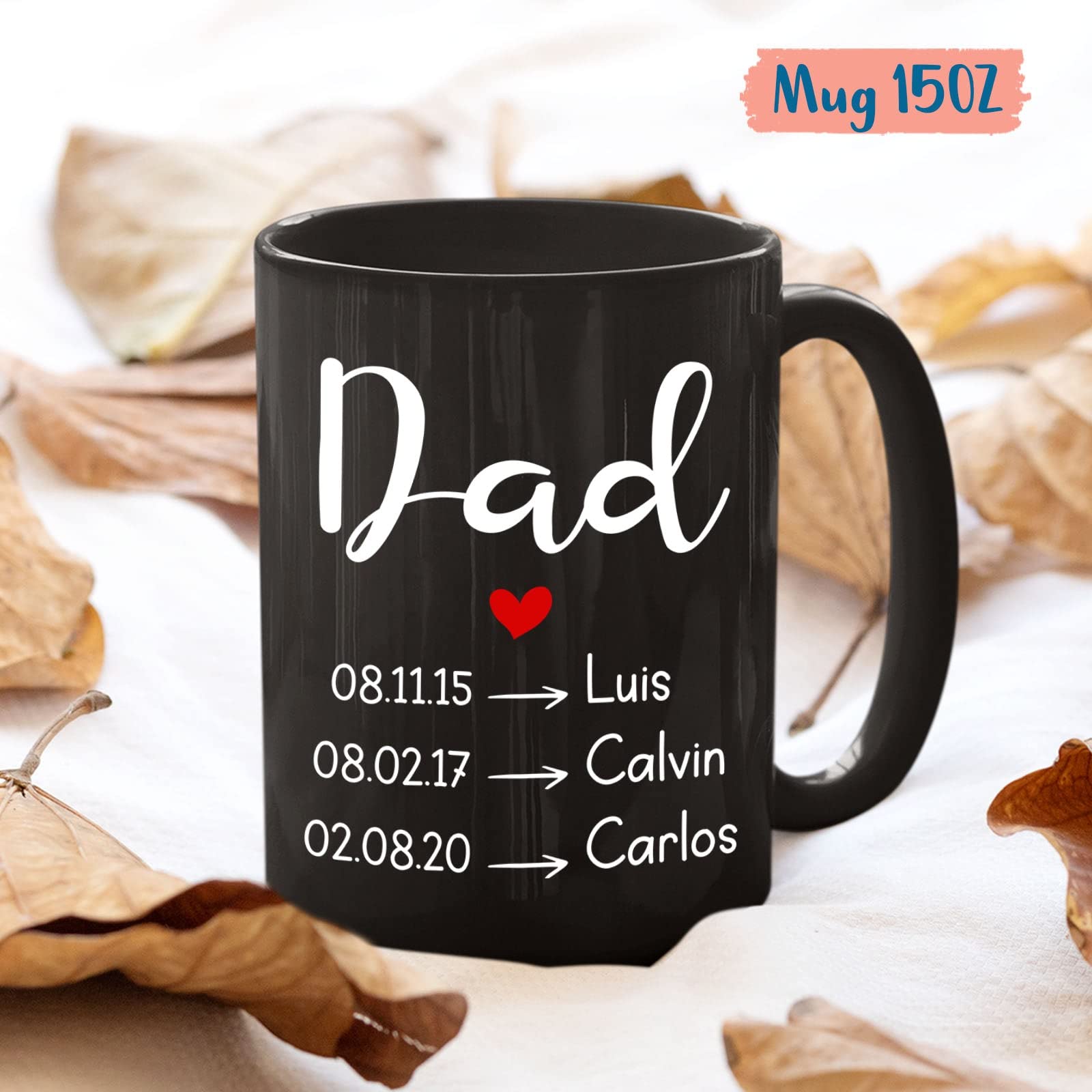 Dad And Kids Coffee Mug, Custom Dad Mug With Date & Names, Gifts Ideas for Papa, Dad, Daddy, Personalized Gifts for New Father,