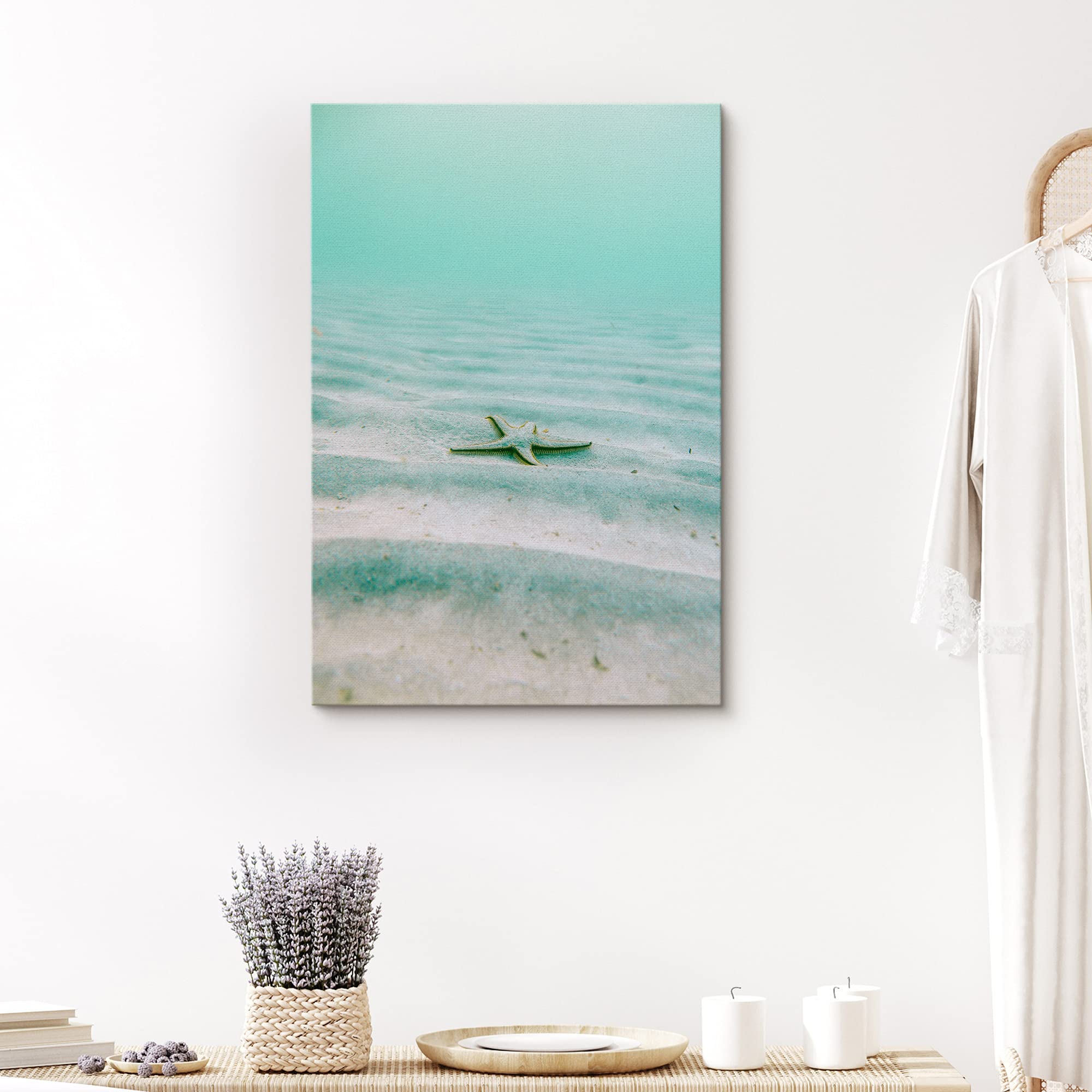 Signford Canvas Print Wall Art Sea Star Under The Teal Ocean Sea Nature Wilderness Photography Realism Nautical Scenic Relax/Cal