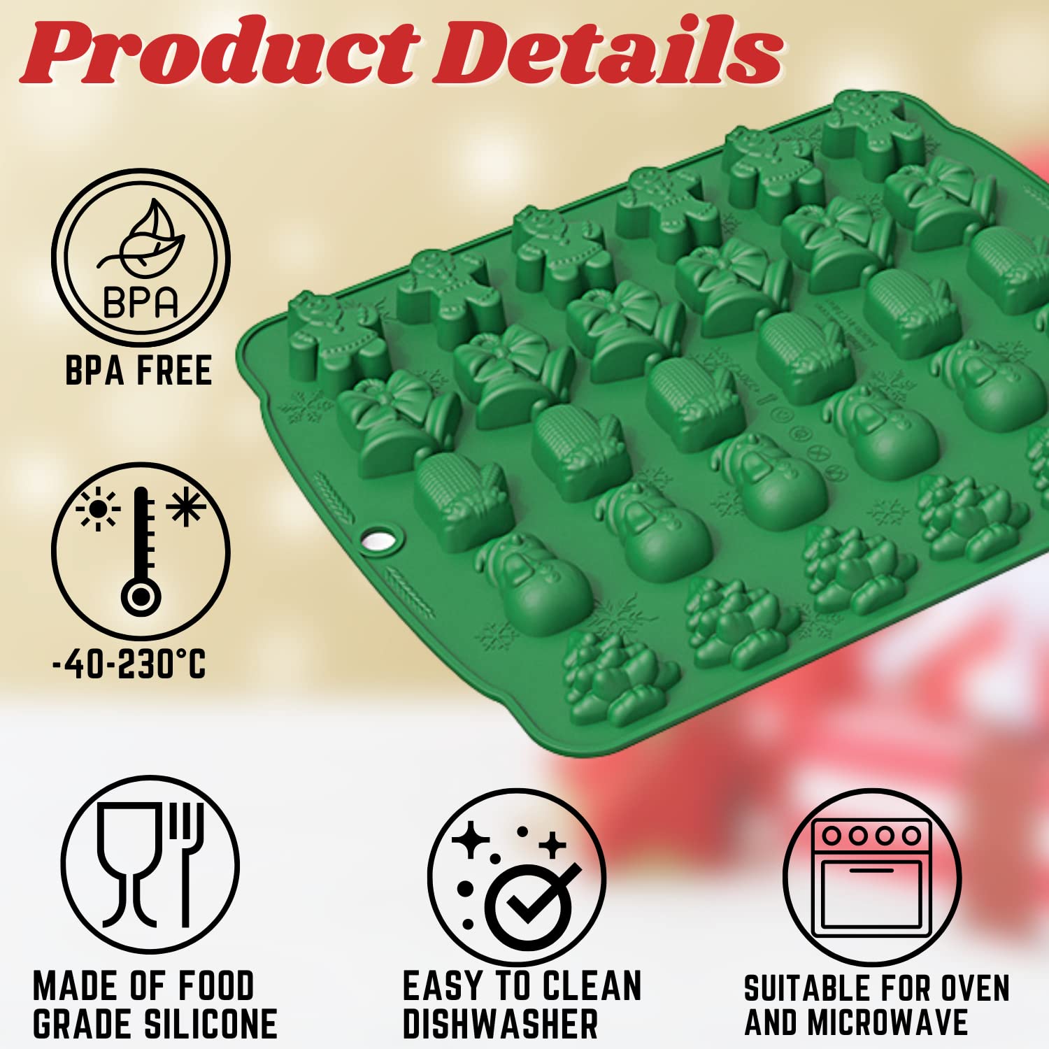 Christmas Silicone Chocolate Mold, 1 Pack 30-Cavity Xmas Silicone Mold Gingerbread Man Candy Mold Cake Baking Tool For Christmas