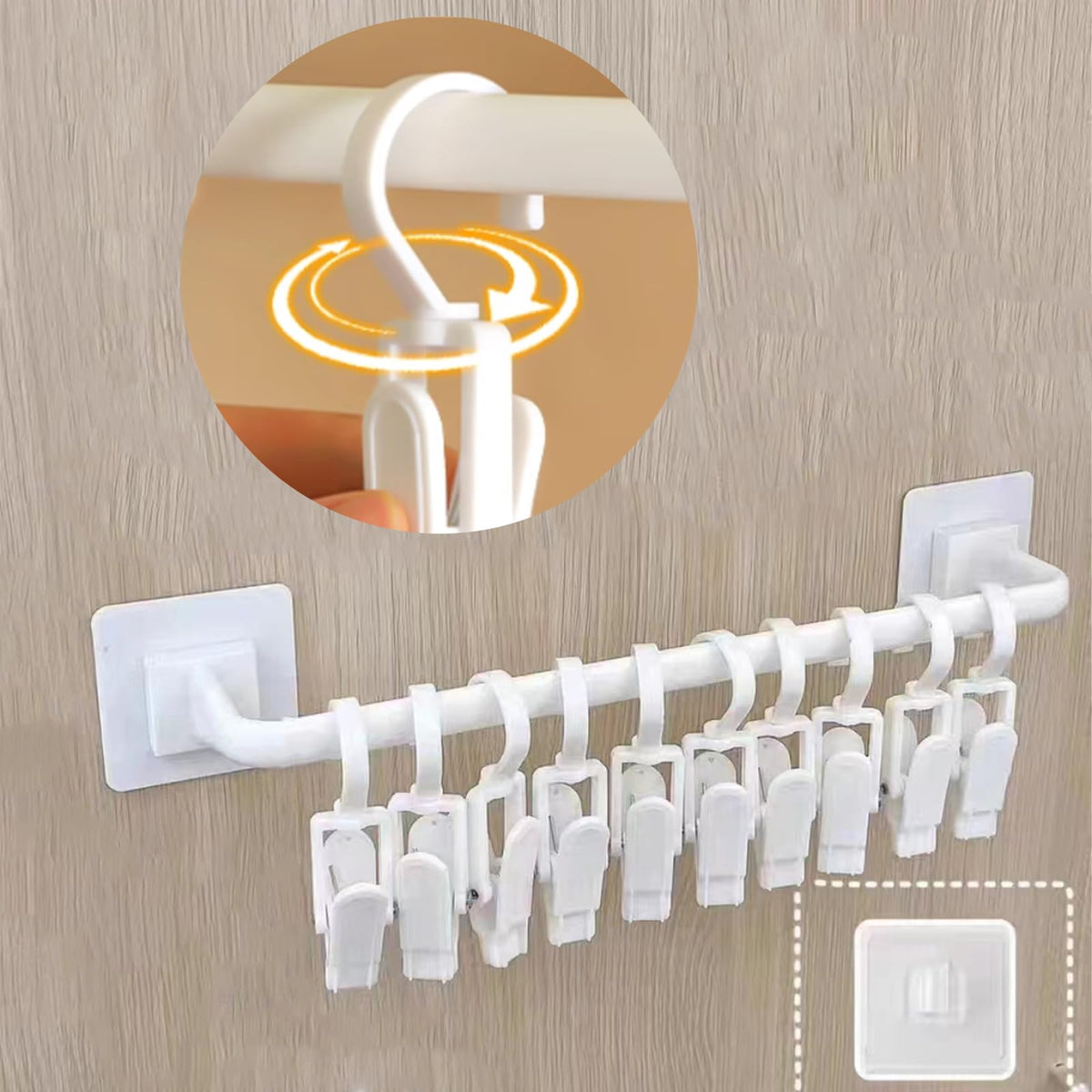 Hgyze Kid Pants Hanger Organizer With 10 Clips: Plastic Baseball Cap Display Holder, White Closet Rail Wall Mounted Door Rack Fo