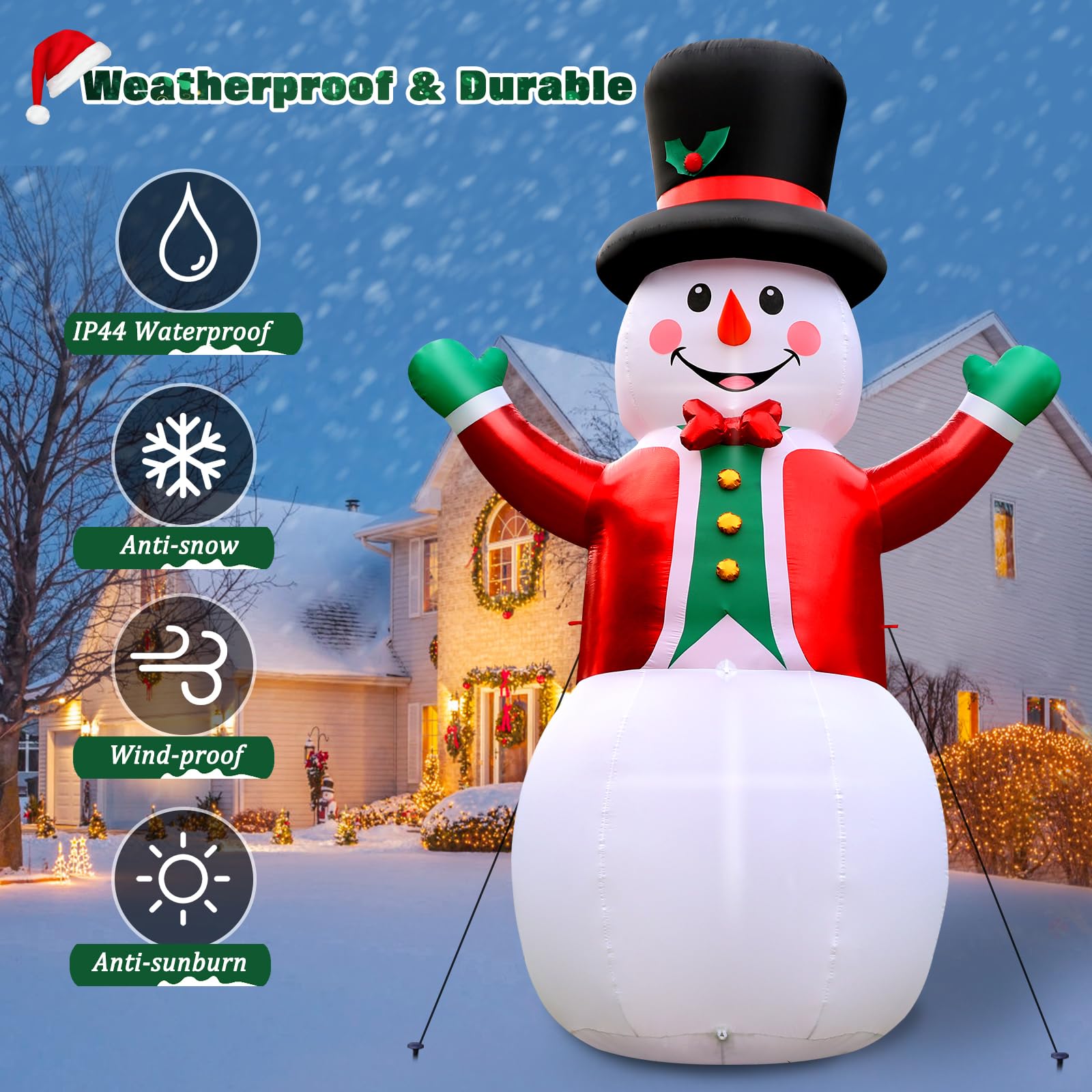 FunFanso 12 FT Inflatable Snowman with LED Lights, Magic Hat & Red Suit - Holiday Outdoor Decoration for Lawn & Garden