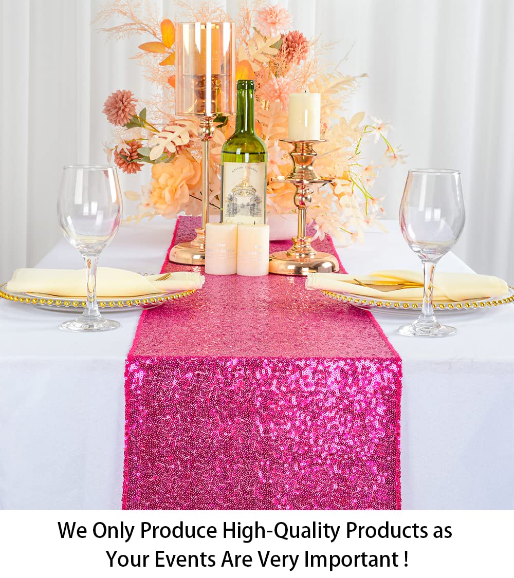 ShiDianYi Fuchsia Party Decorations Pack of 5 12x72-Inch Sequin Table Runners Hot Pink Christmas Decorations for Home -0103E