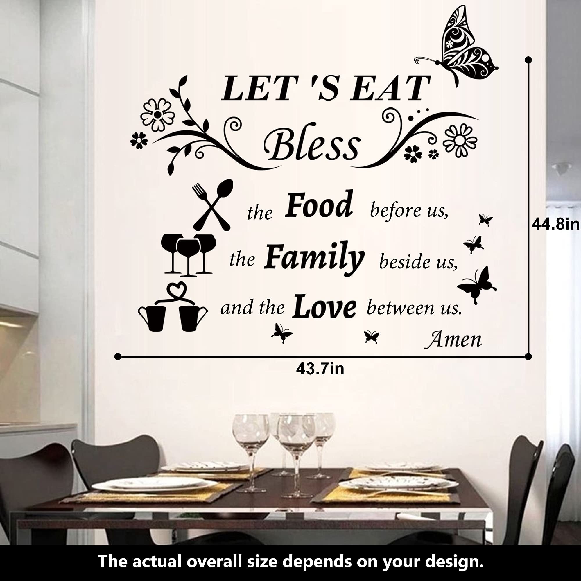 Kitchen Wall Decals Dinner Meal Prayer Wall Stickers Vinyl Kitchen Quotes Wall Decal Let'S Eat Bless The Food Before Us Sign Say