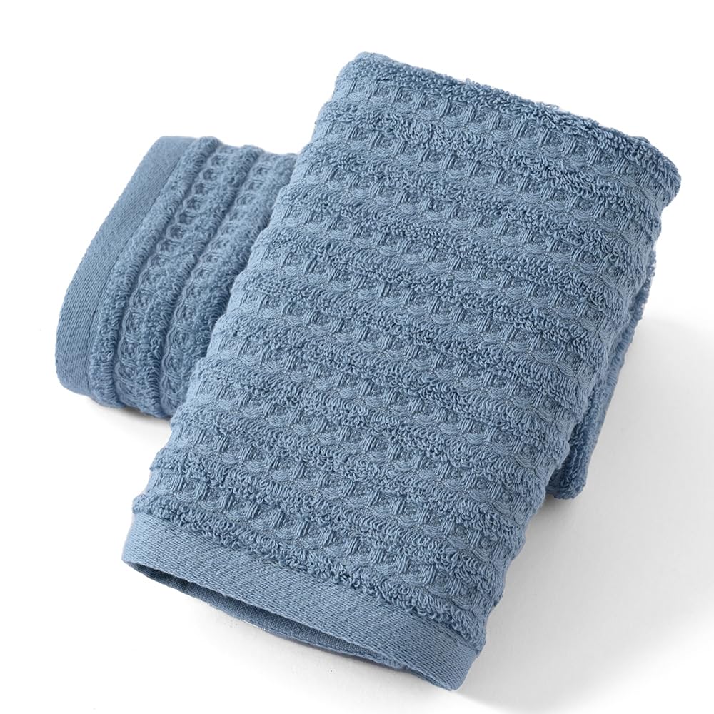 Sense Gnosis Blue Hand Towel Set Of 2 Ultra Soft 100% Cotton Waffle Terry Striped Absorbent Lightweight Fast Drying Decorative H