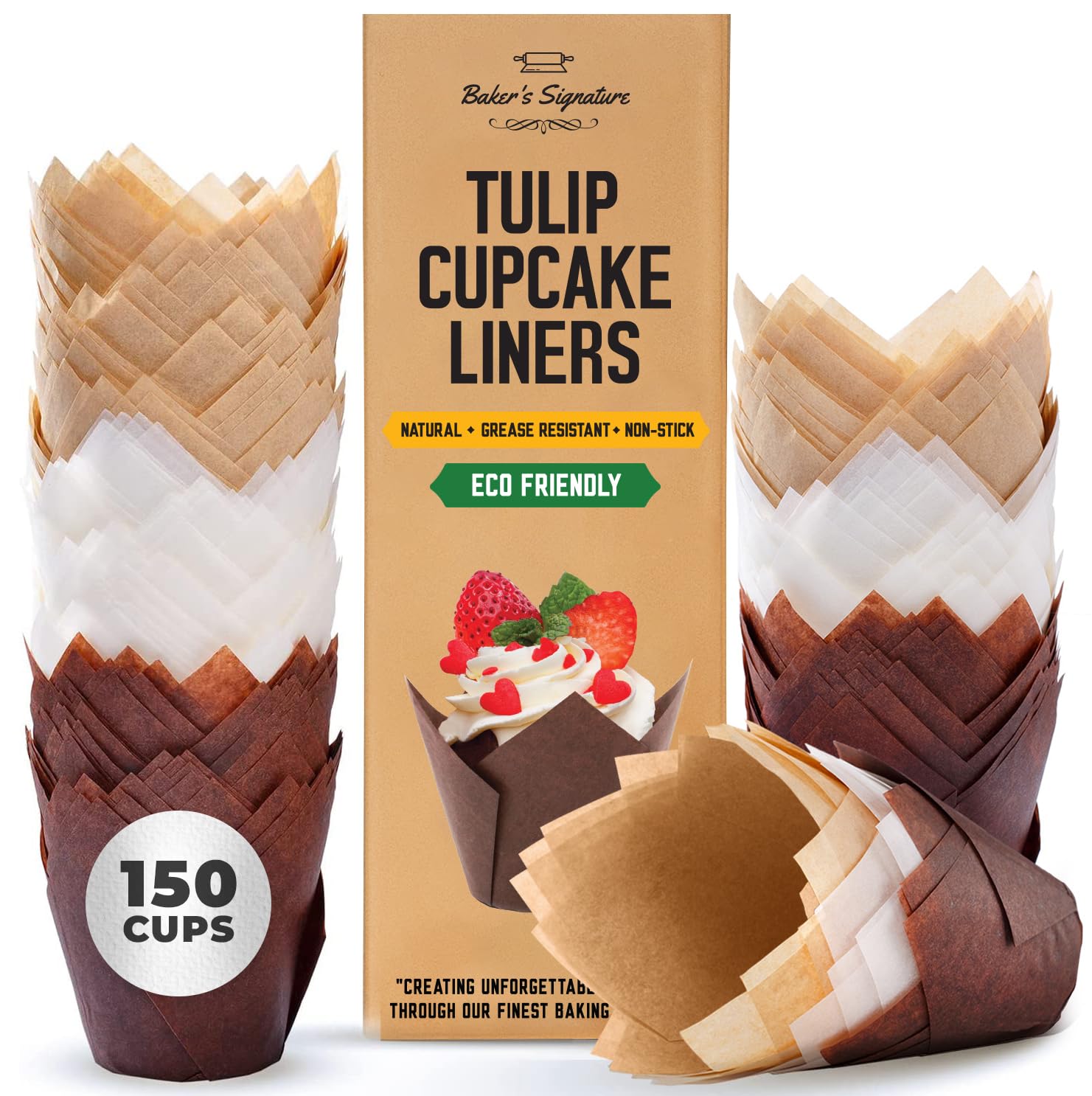 Tulip Cupcake Liners, Muffin Liners For Baking By Bakers Signature - 150Pcs Of Parchment Paper Cups Cupcake Wrappers - Perfect S