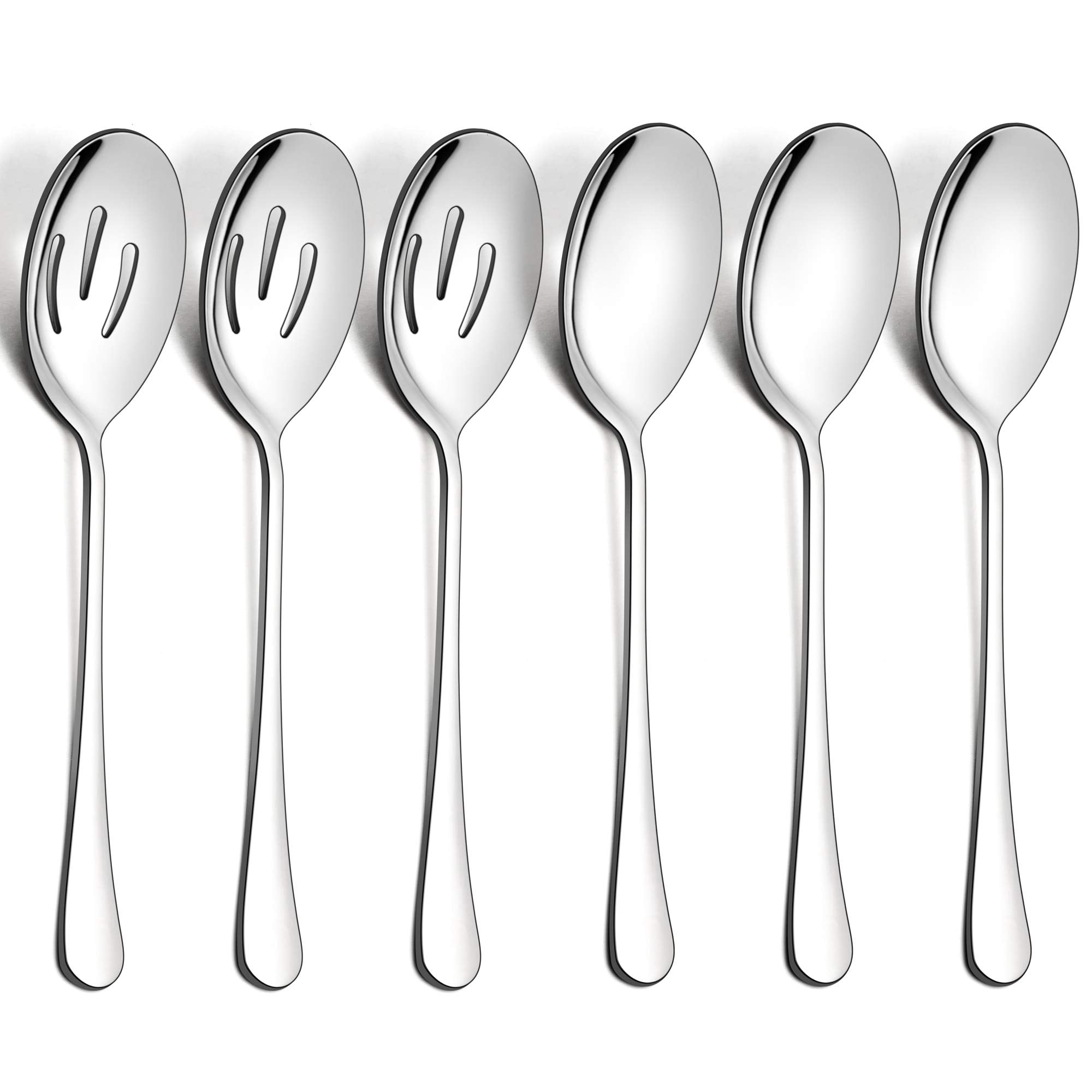 Lianyu 6 Pack Serving Spoons Set, 3 Large Serving Spoons, 3 Slotted Serving Spoons, Stainless Steel Buffet Dinner Restaurant Ser