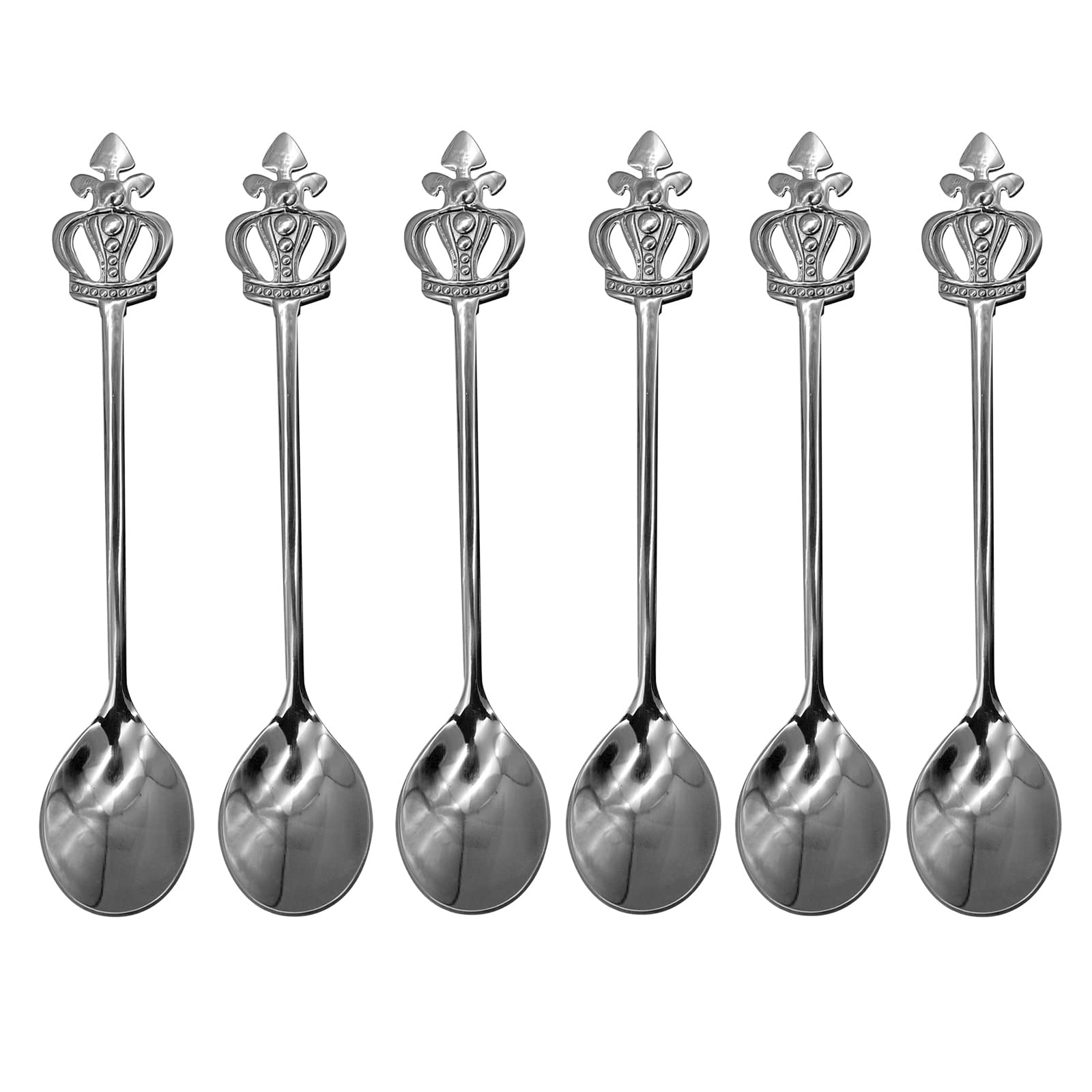 Pinenjoy 6Pcs Mini Crown Spoons 18/10(304) Stainless Steel Teaspoon 4.92Inch Sugar Stirring Spoon For Coffee Cappuccino Espresso