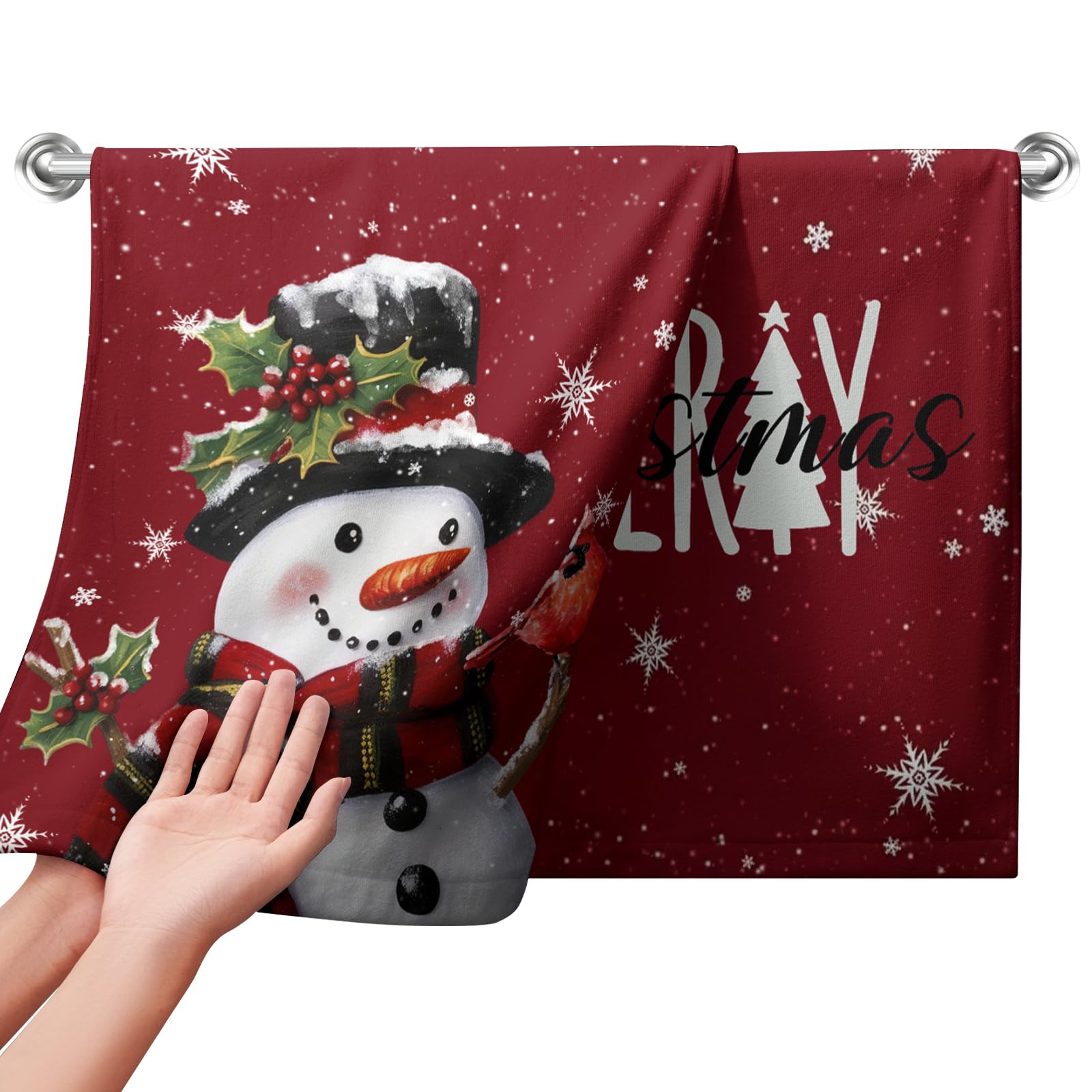 Lealeg Merry Christmas Snowman Kitchen Dish Towels Winter Hand Towels For Bathroom Set Of 2 Xmas Snow Holiday Bathroom Towel Sof