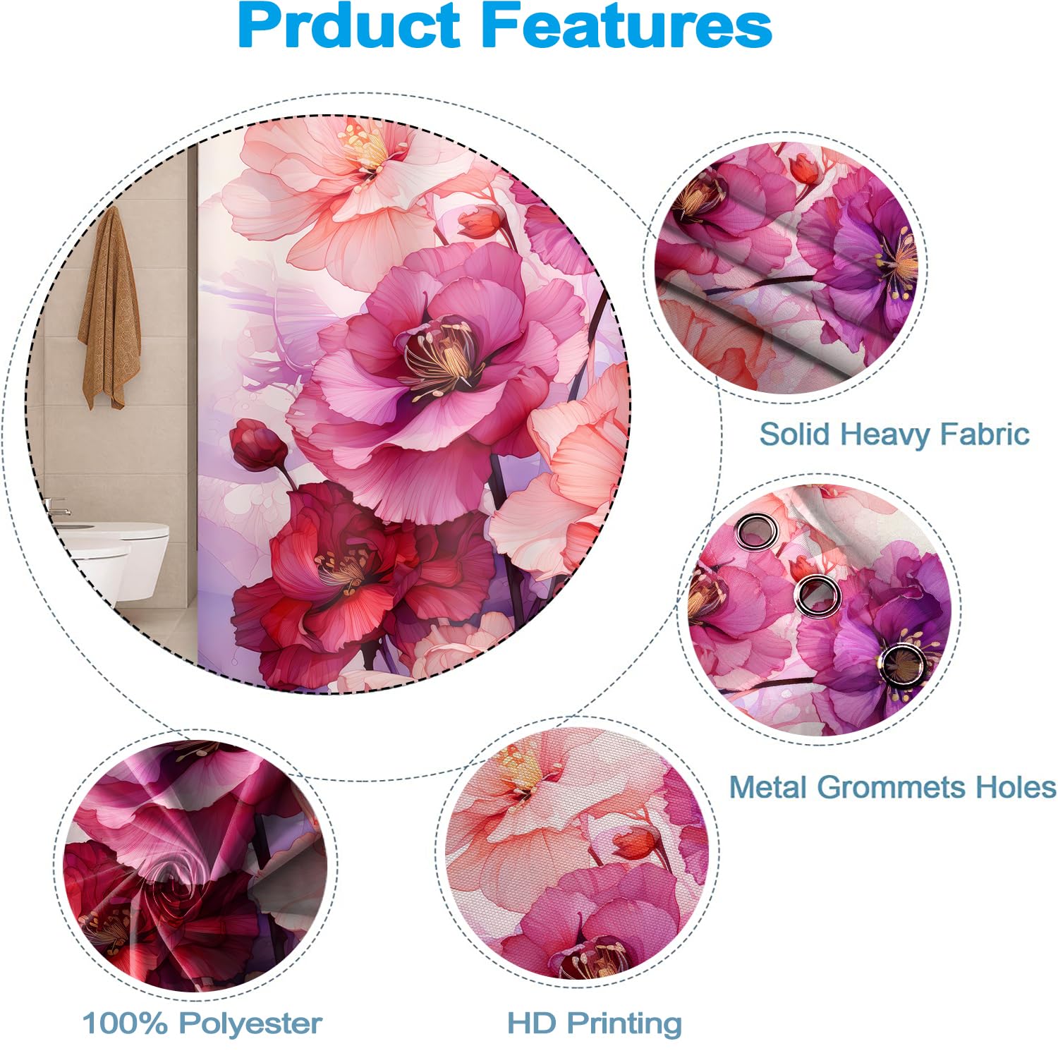 Uiiooazy Pink Shower Curtain For Bathroom Rose Pink Floral Shower Curtain Set With Hooks Abstract Purple Pink Flowers Bathtub De