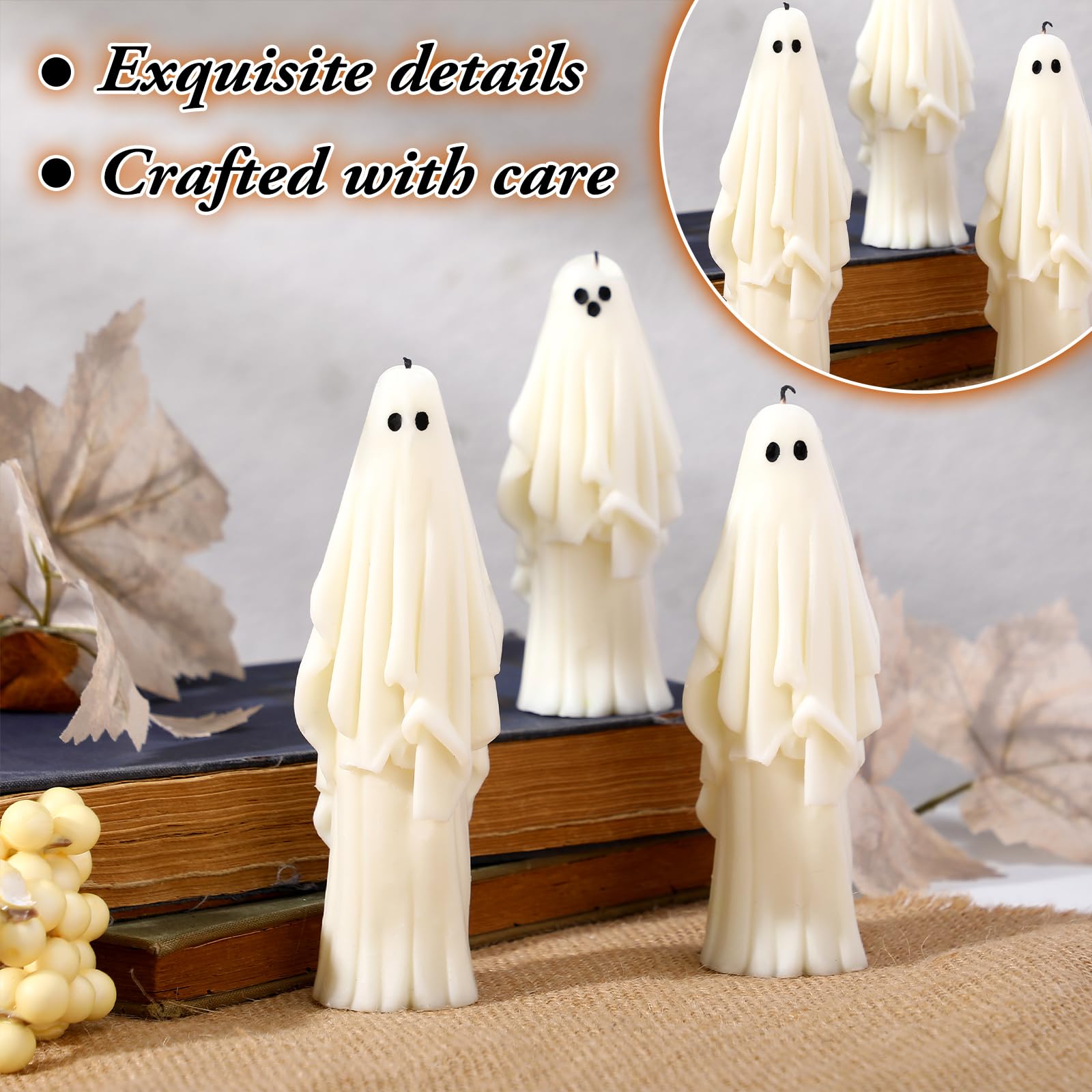 Nuanchu 3 Pcs Halloween Ghost Decor Ghost Candles Gothic Decoration Indoor Gift for Mantel Halloween Table Centerpiece Cute Goth