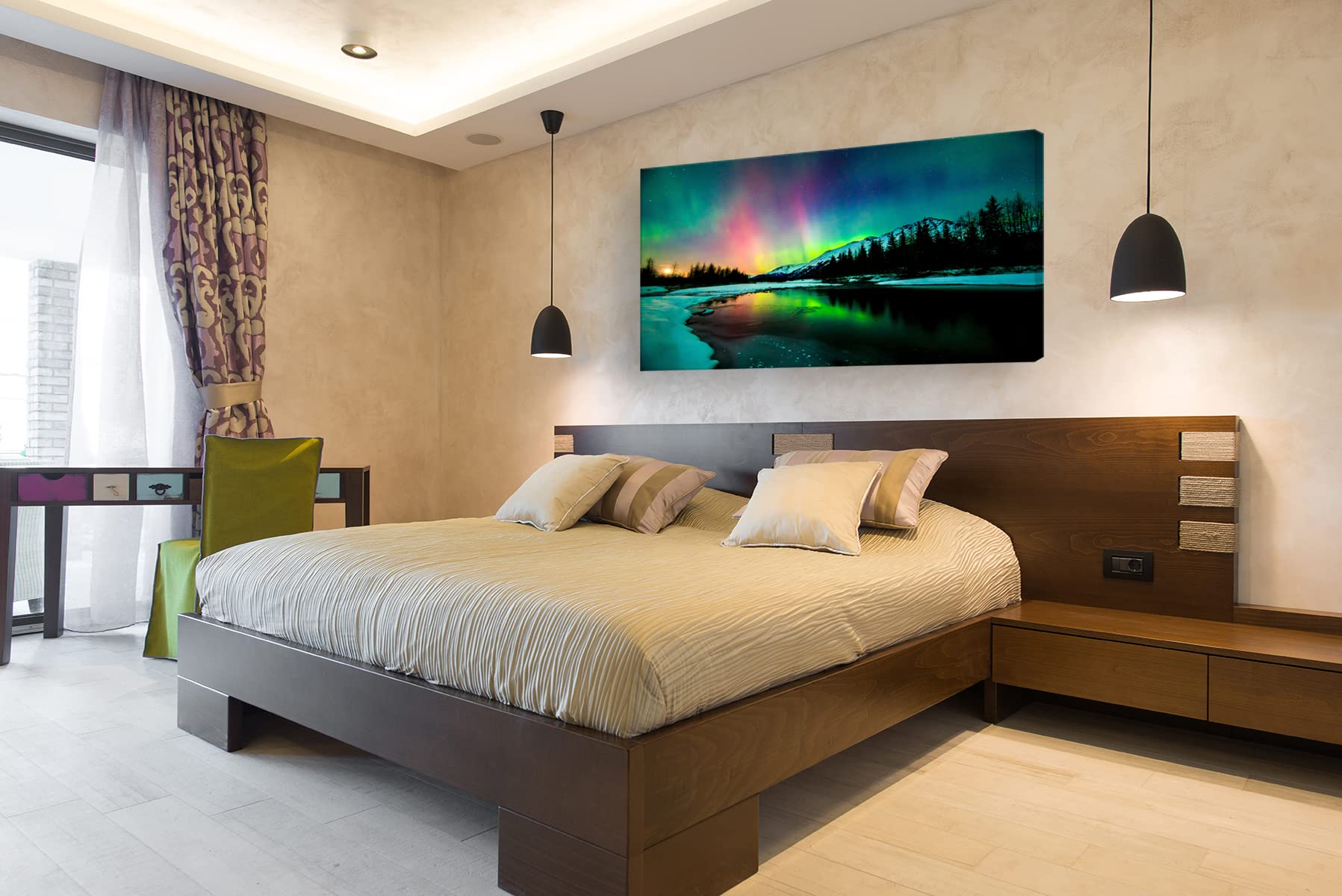 S01975 Wall Art Aurora scenery Painting on Canvas Prints Stretched and Framed Pictures to Photo Paintings on Canvas Ready to Hang for Home Decorations Office Wall Decor XXLarge 30x60 inch