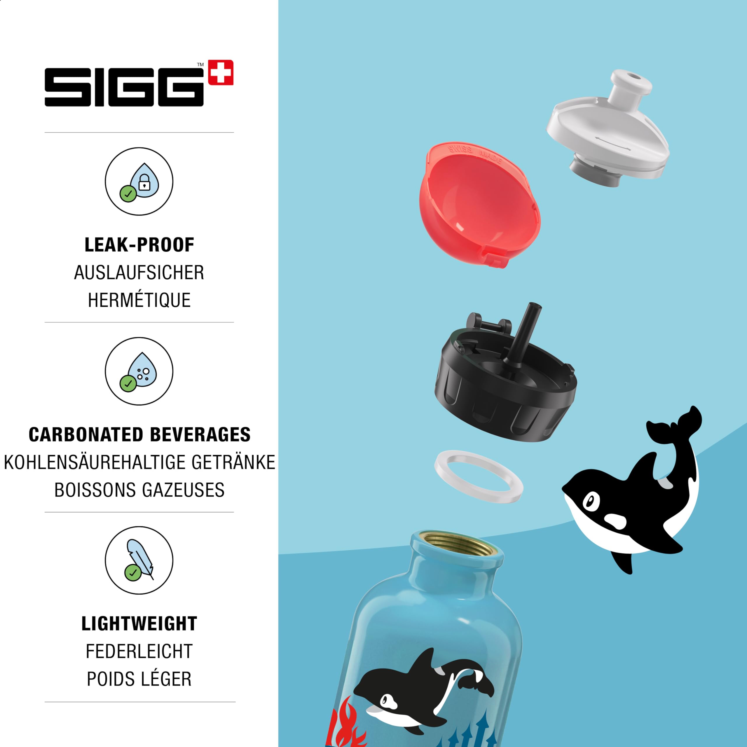 Sigg - Kids Water Bottle - Orca Family - Leakproof - Lightweight - BPA Free - Aluminum - 10 Oz