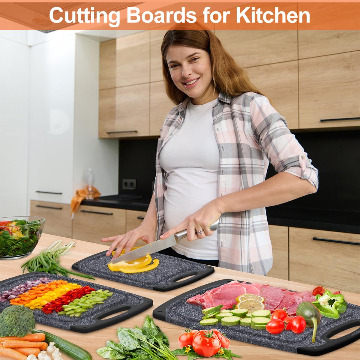 KIMIUP Kitchen cutting Board (Set of 3) Professional chopping Boards Sets Dishwasher Safe cutting Boards With Juice grooves & carrying Handle & No BPA