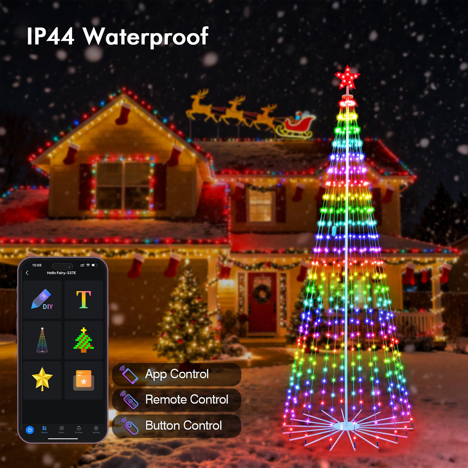 HOLILLUMA 9FT Outdoor Christmas Tree, RGB Color Changing Pre-lit Smart Cone Christmas Tree with LED Lights, App&Remote Control,