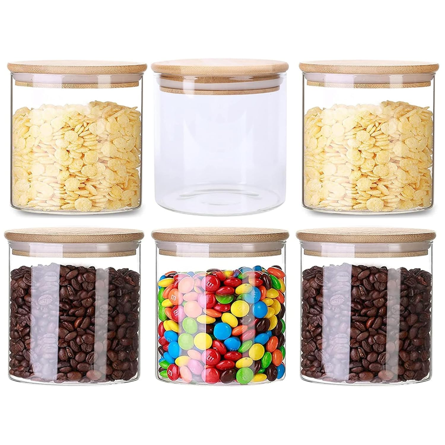 Lawei 700 Ml Glass Jar With Wooden Lid Round Shape Kitchen Food Storage Glass Jars & Containers With Wooden Lid  For Noodles, F