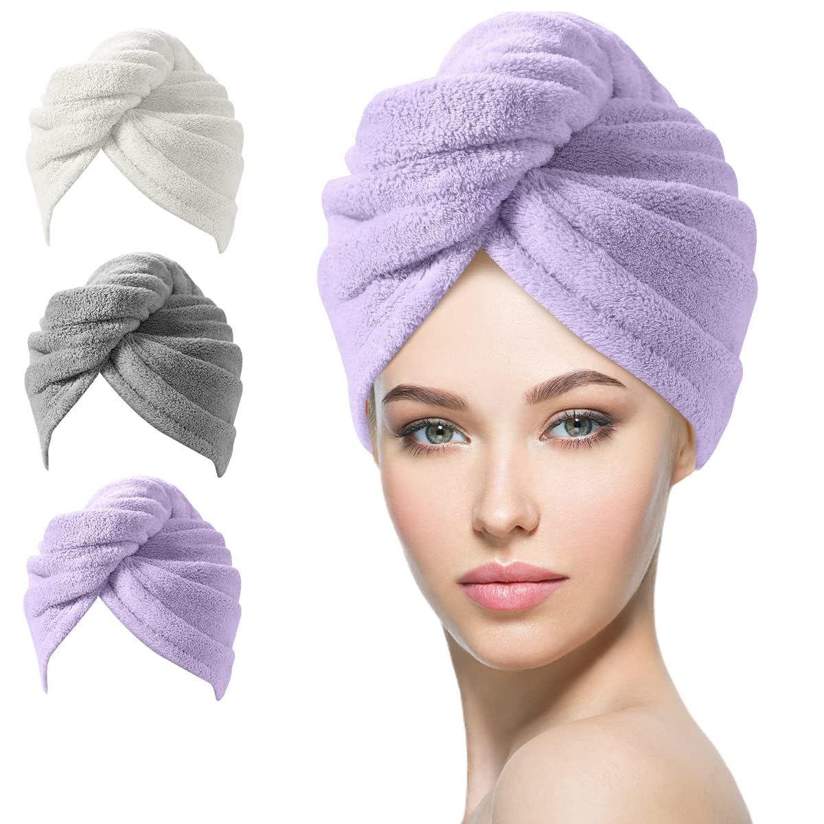 YFONG Larger Microfiber Hair Towel Wrap for Women, Purple, 30'' X 10.2''