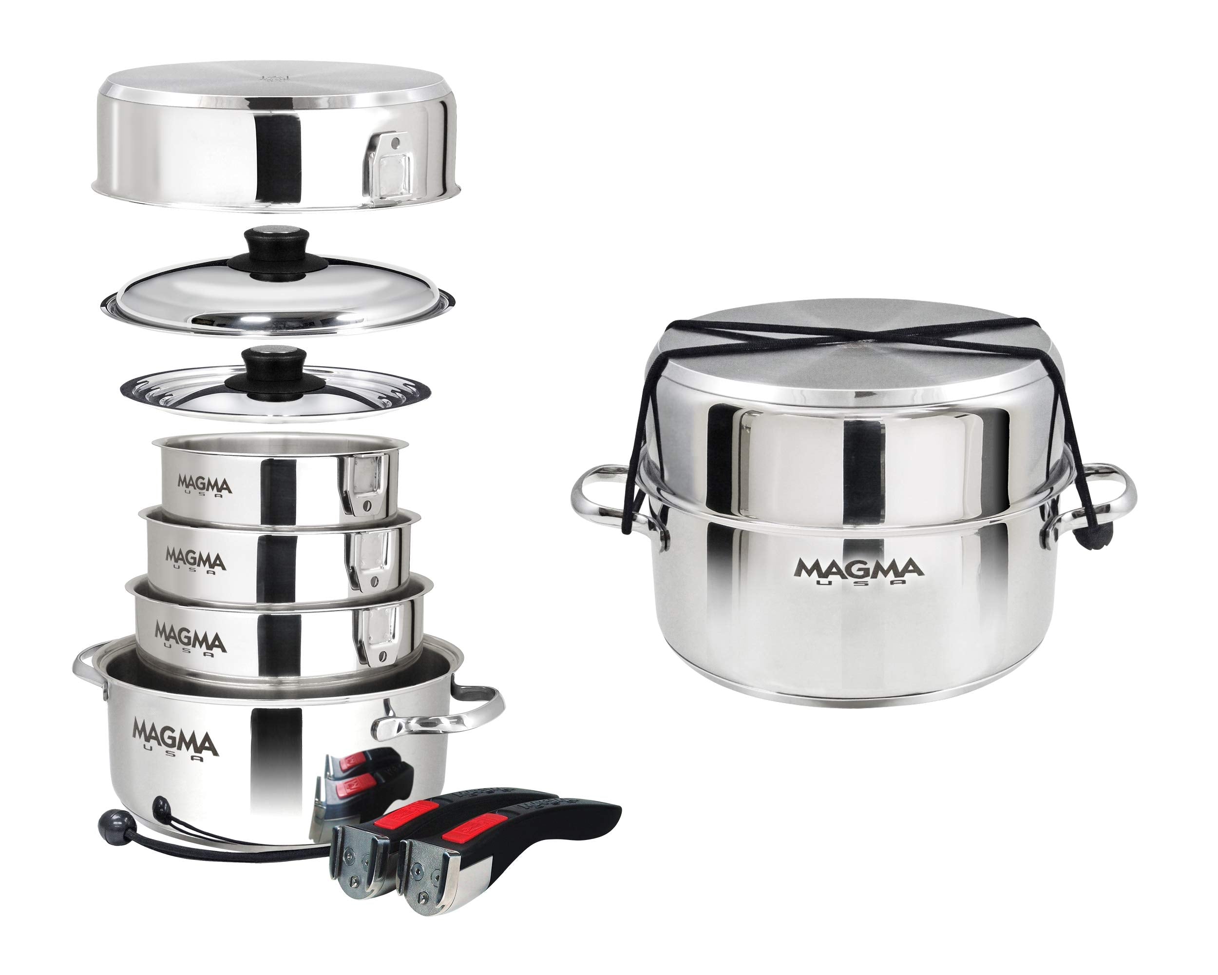 Magma Products, A10-360L-IND, 10 Piece Gourmet Nesting Stainless Steel Cookware Set, Induction Cooktops, Silver