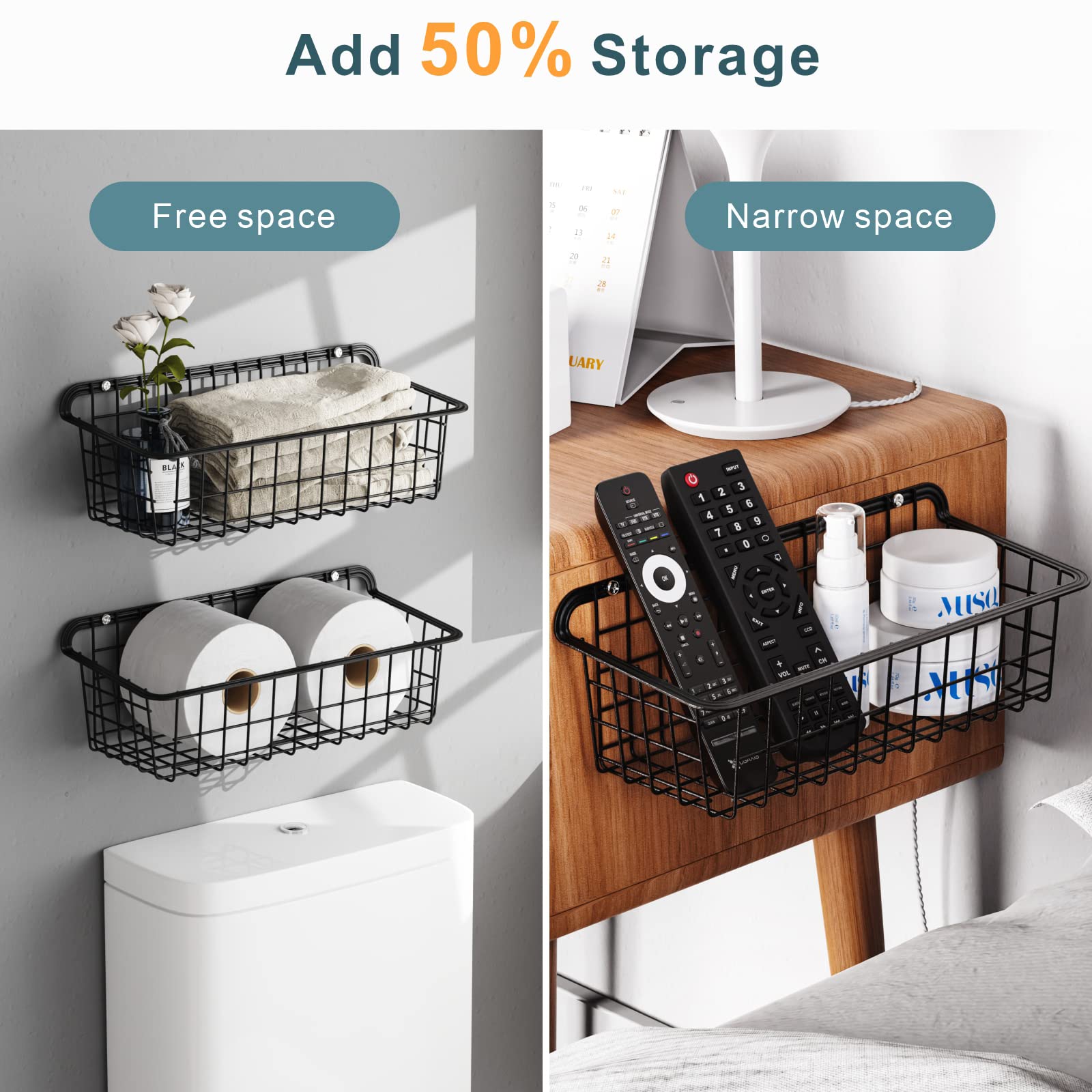 Wall Basket, Packism 4 Pack Small Bathroom Organizer Sturdy Durable Bathroom Storage Organizer Partition Storage Add Extra Stora
