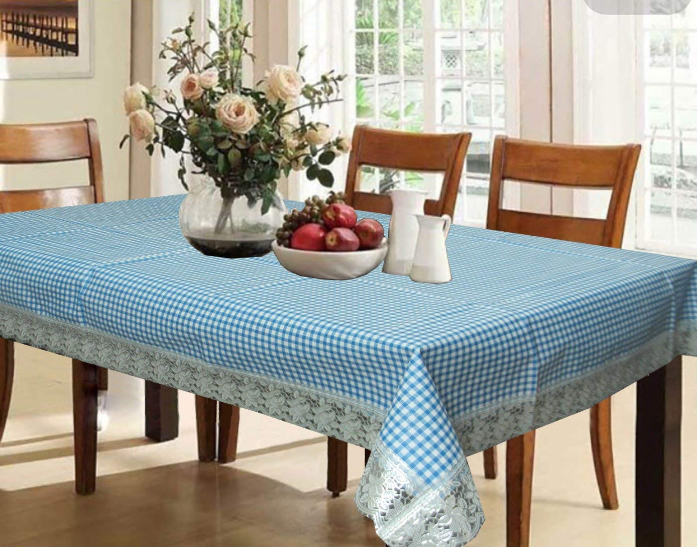 Kuber Industries Heart Design Pvc 6 Seater Dining Table Cover - Blue
