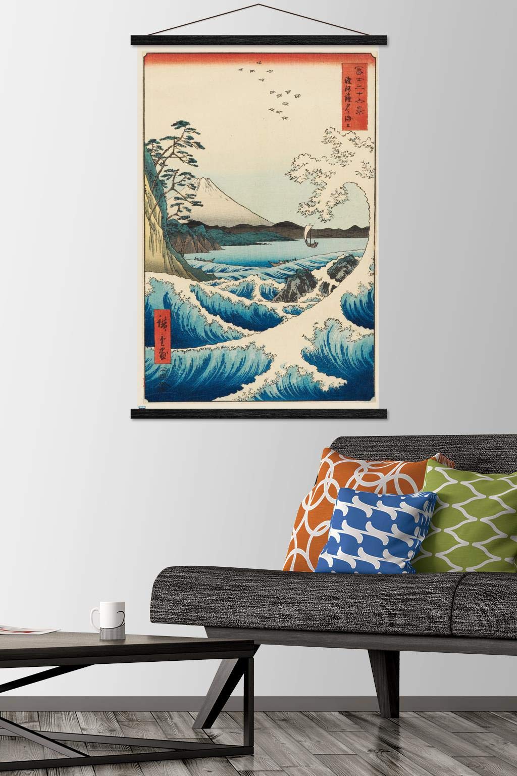 Trends International Hiroshige - The Sea At Satta Wall Poster, 22.375'' X 34'', Print And Black Hanger Bundle