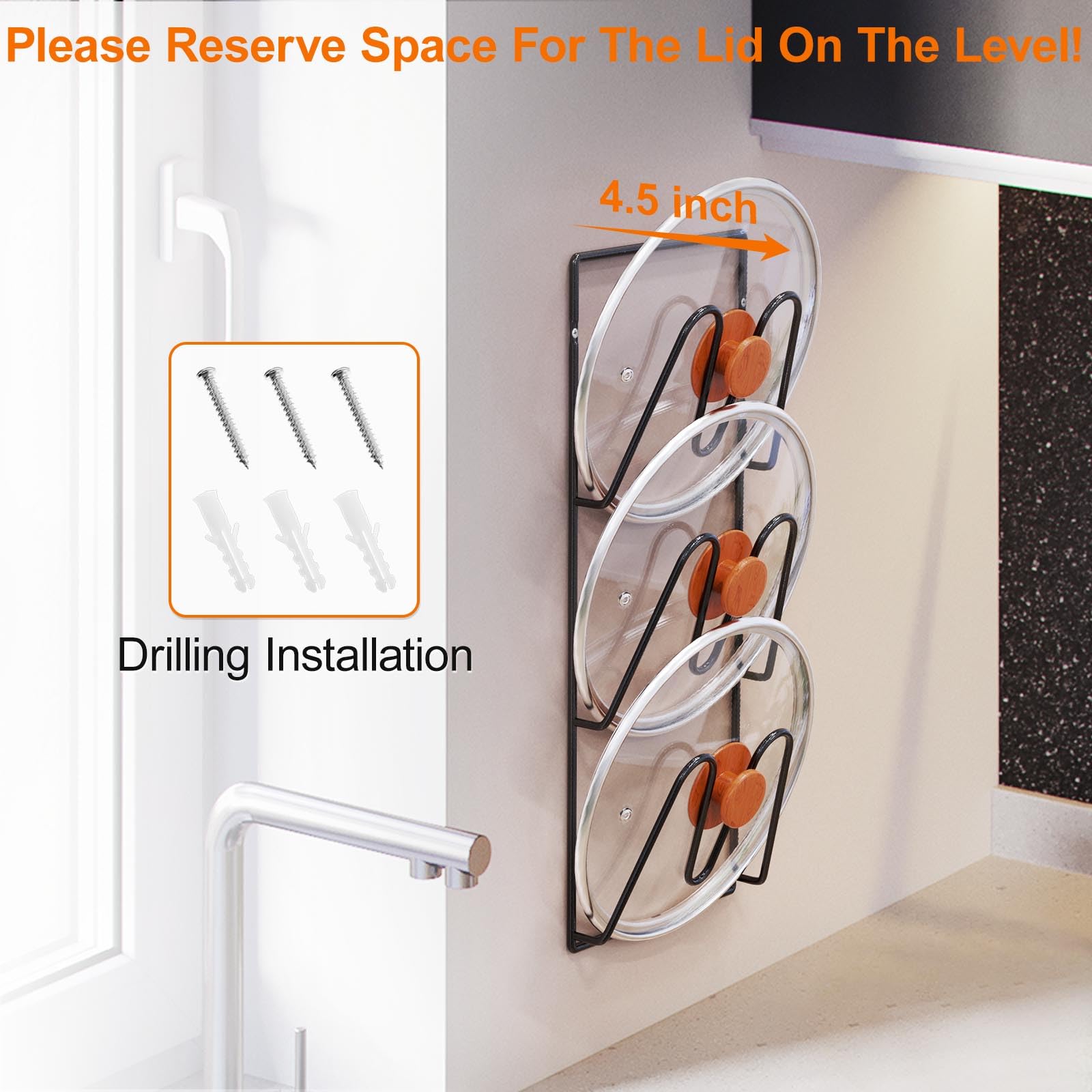 2 Pack Pot Lid Organizer Rack, 6-Tier Pot Lids Holder For Cabinet Door/Wall, No Drilling Adhesive Wall/Door Mounted Rustproof Po