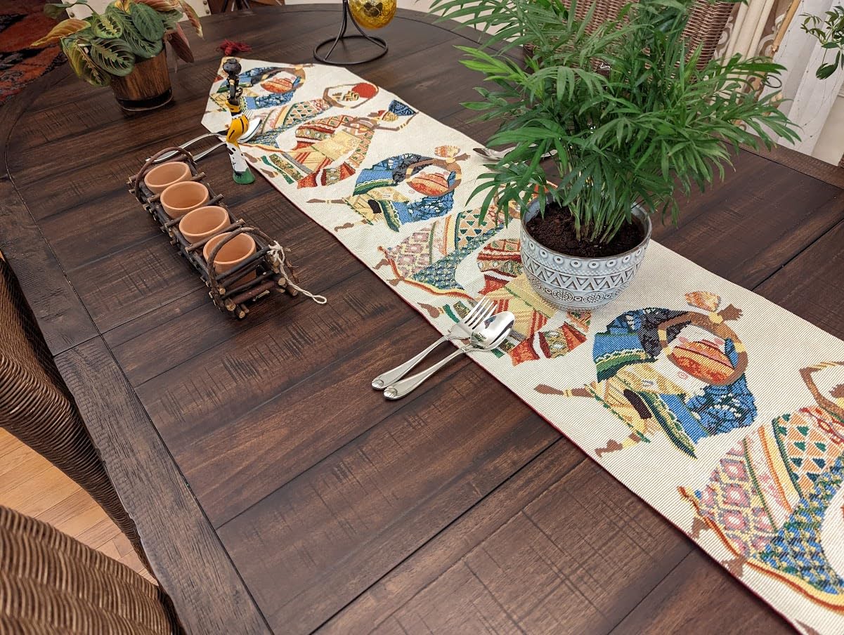 Dada Bedding Rustic Tapestry Table Runner - Dancing Women Festive Celebrate Kwanzaa African Ethnic Culture - Farmhouse Cotton Li