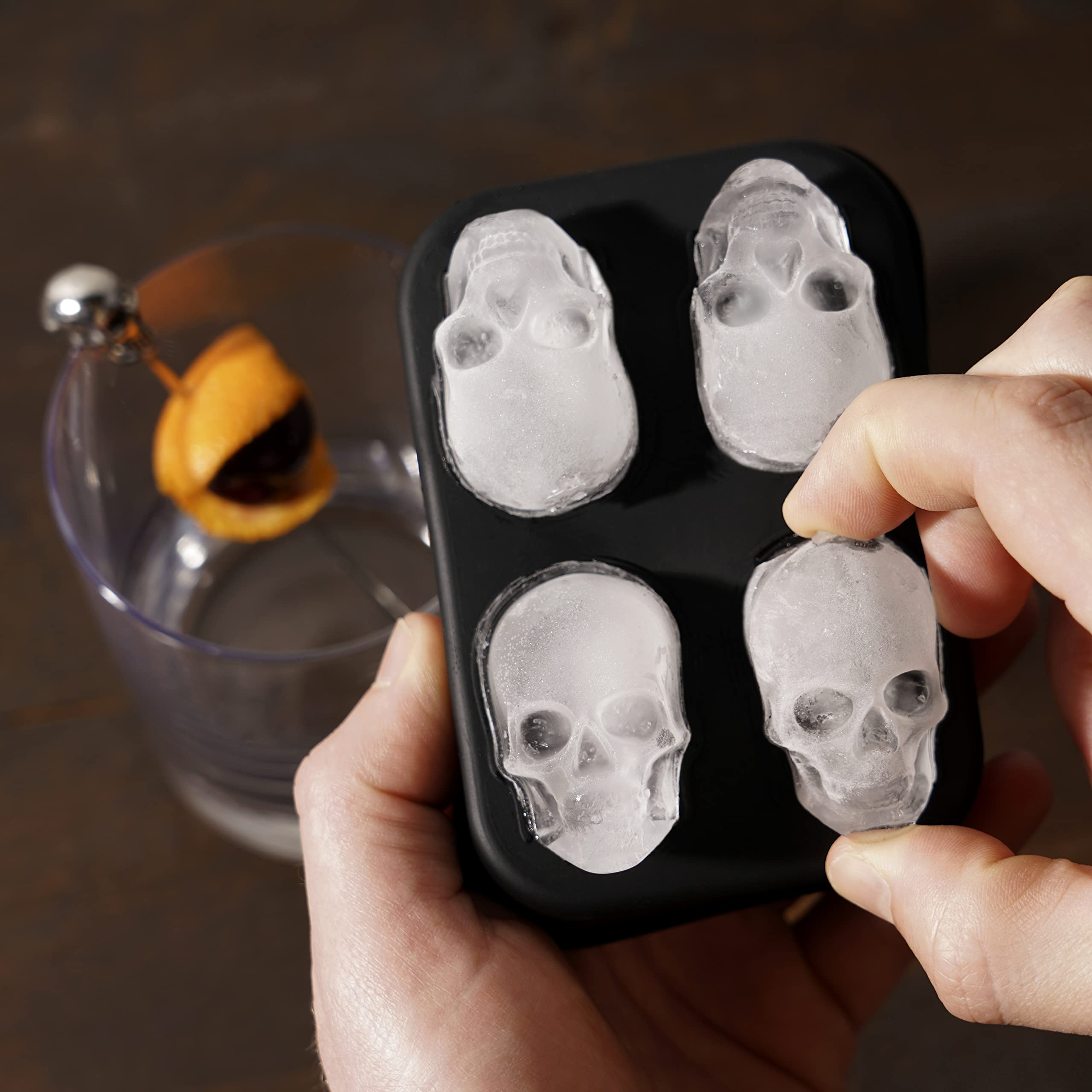 Foster & Rye Skull Ice Mold, Silicone Ice Tray, Black, Novelty Ice Mold, Food-Safe Silicone, Dishwasher Safe