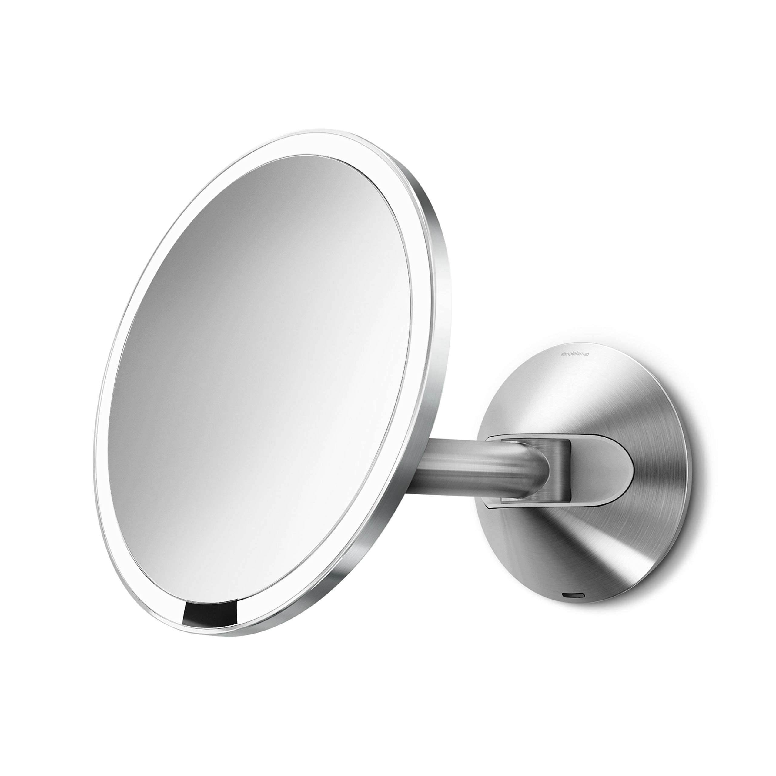 Simplehuman St3016 20Cm Wall Mount Hard-Wired Sensor Mirror, Light Up Bathroom Makeup Magnifying Mirror, 5X Magnification, Teles