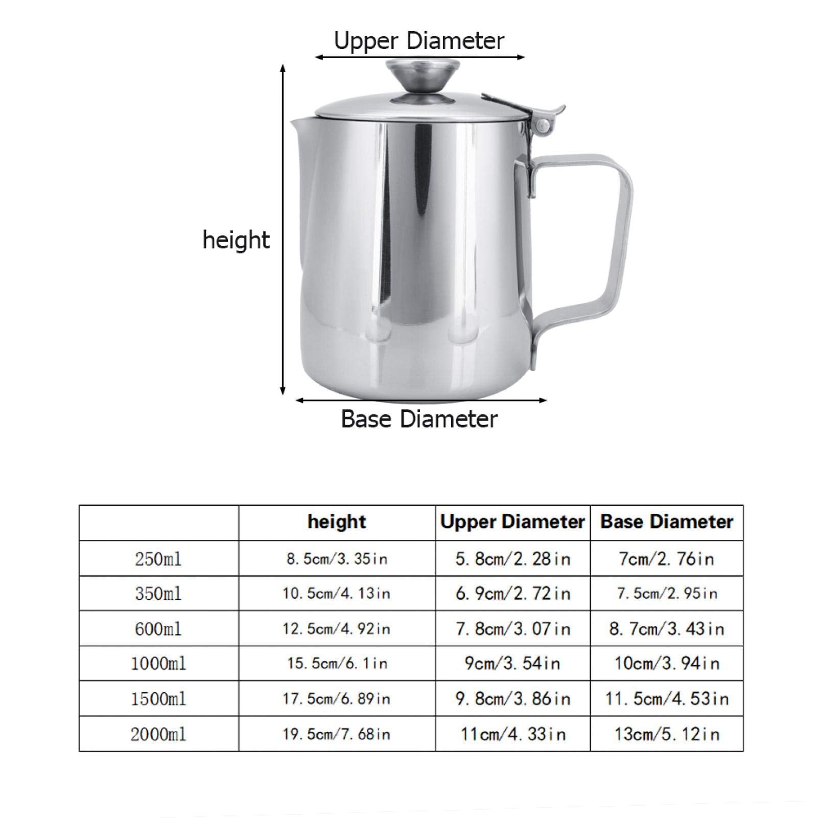 Frothing Pitcher Stainless Steel Coffee Cup Mug Milk Frothing Pitcher Jug With Lid For Latte Coffee Art(1500Ml)