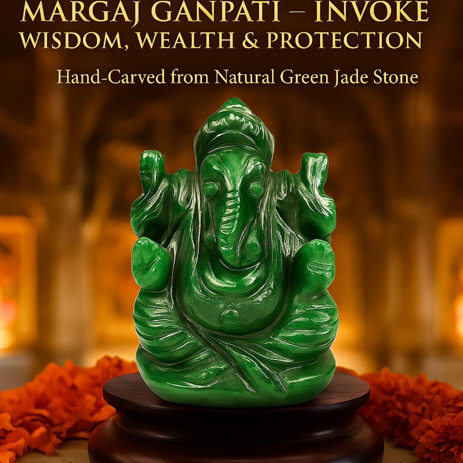 Benares Souvenirs Margaj Green Jade Lord Ganesha Marakatha Green Aventurine - (90-100 Grams Approx)