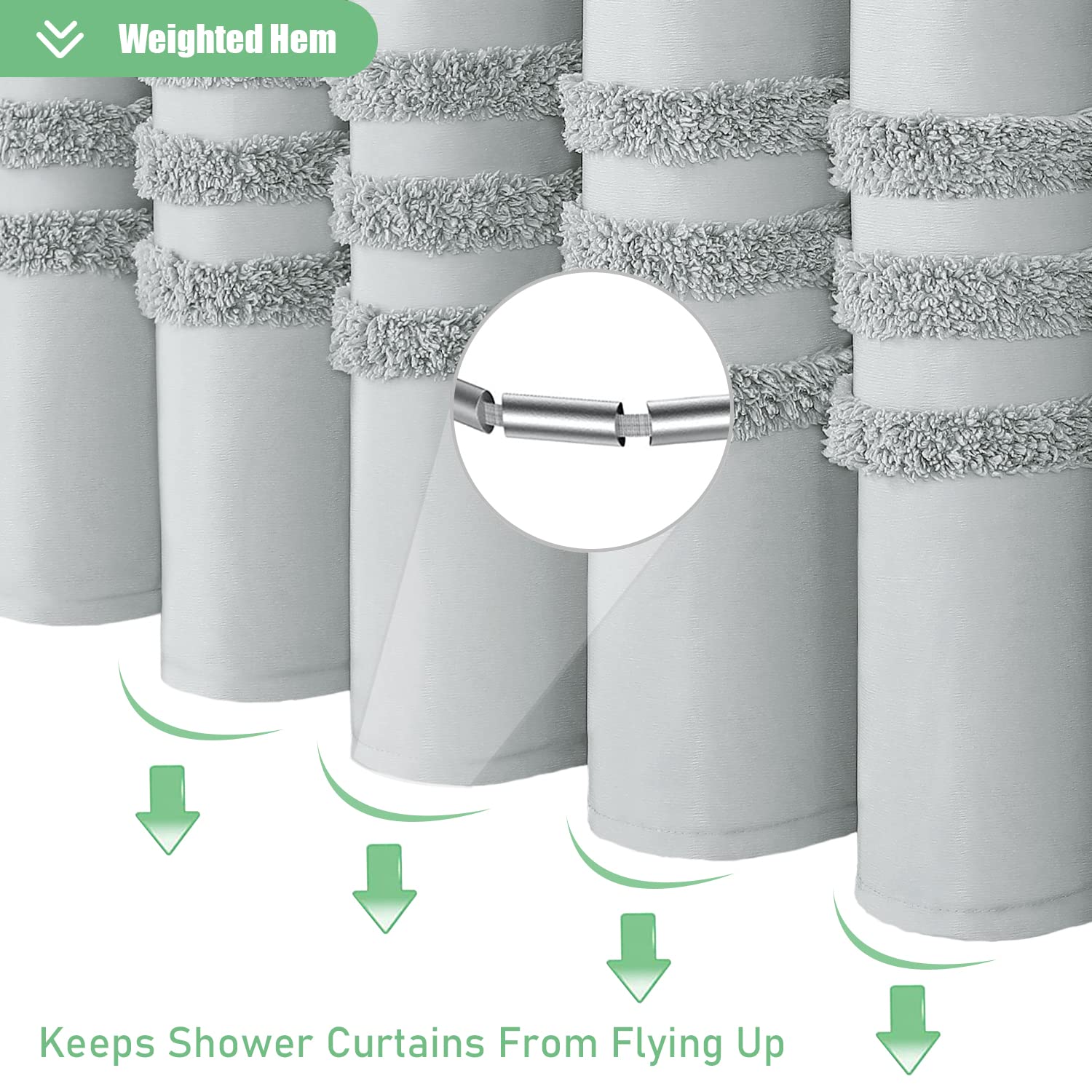 Dynamene 78 Inch Long Shower Curtain, Textured Tufted Chenille Striped Tall Fabric Shower Curtain For Bathroom, Large Hotel Spa