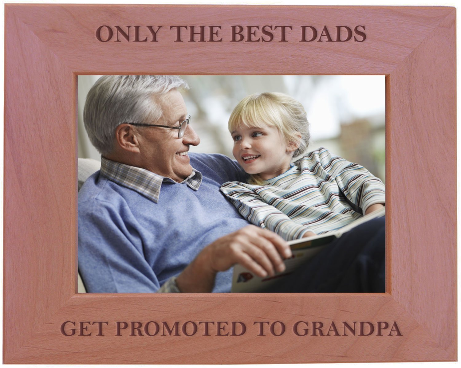 CustomGiftsNow Only The Best Dads Get Promoted to Grandpa Engraved Natural Alder Wood Hanging/Tabletop Photo Picture Frame (5x7-