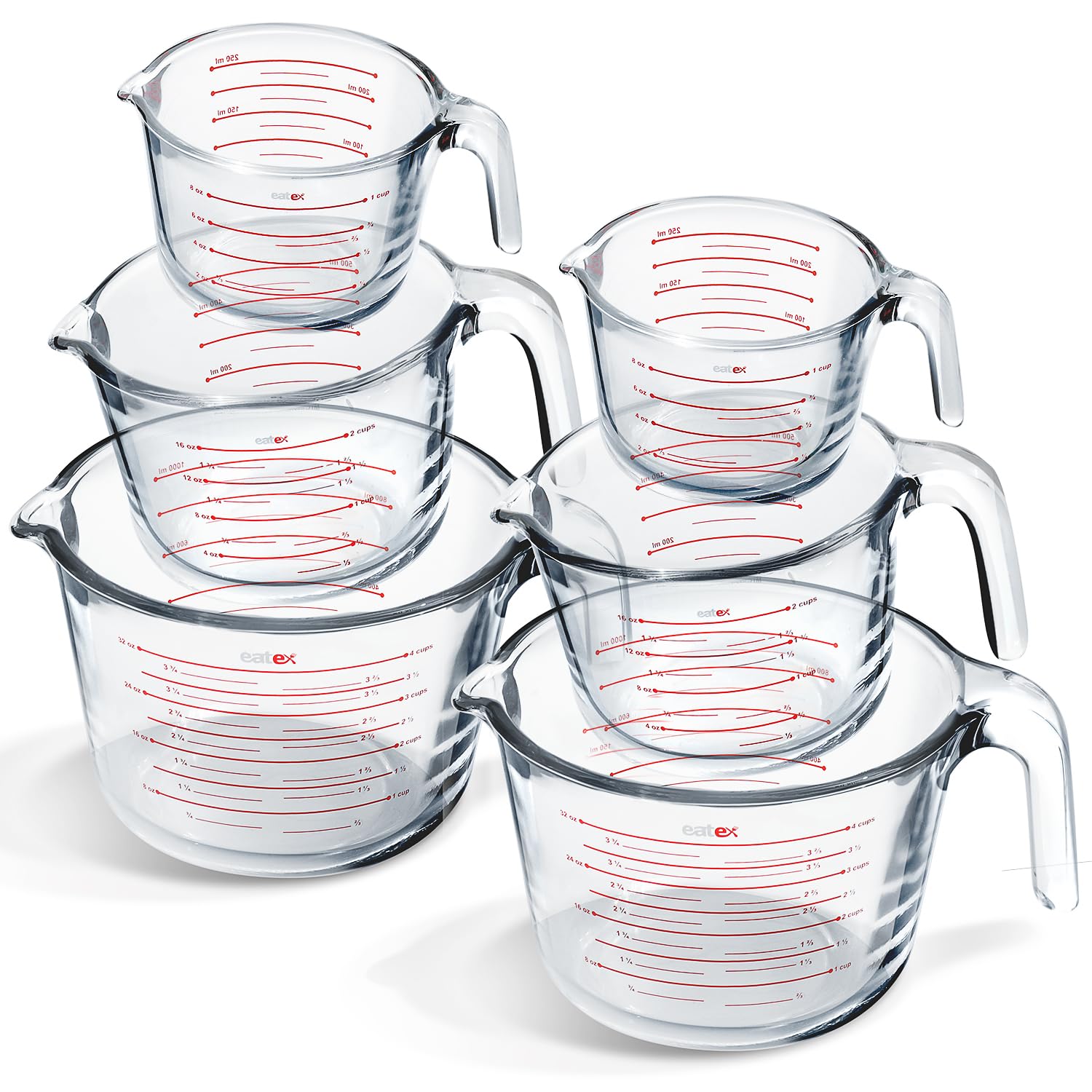 Eatex Glass Measuring Cups Set of 6 - Liquid Measuring Cups, Glass Measuring Cup Set - 1,2,4 Cup Measuring Cup - Dishwasher Oven