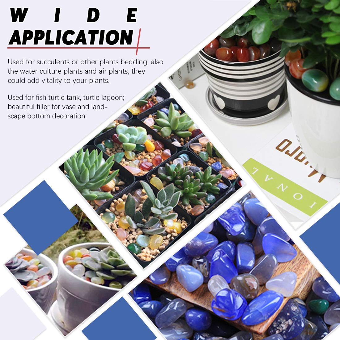 Hilitchi Blue Agate Stone Tumbled Stones for Plants Cacti & Succulents Bedding, Vase Filler, Landscape Bottom Decoration (About