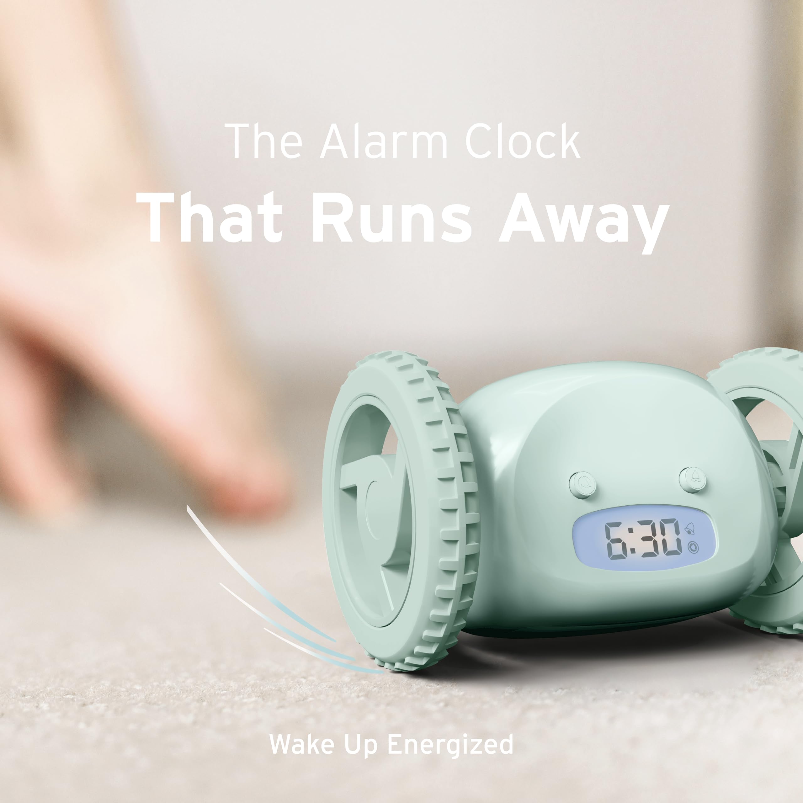 CLOCKY Extra Loud Alarm Clock on Wheels - Vibrating Bed Shaker for Heavy Sleepers - Small - Mint - Model 860011393177