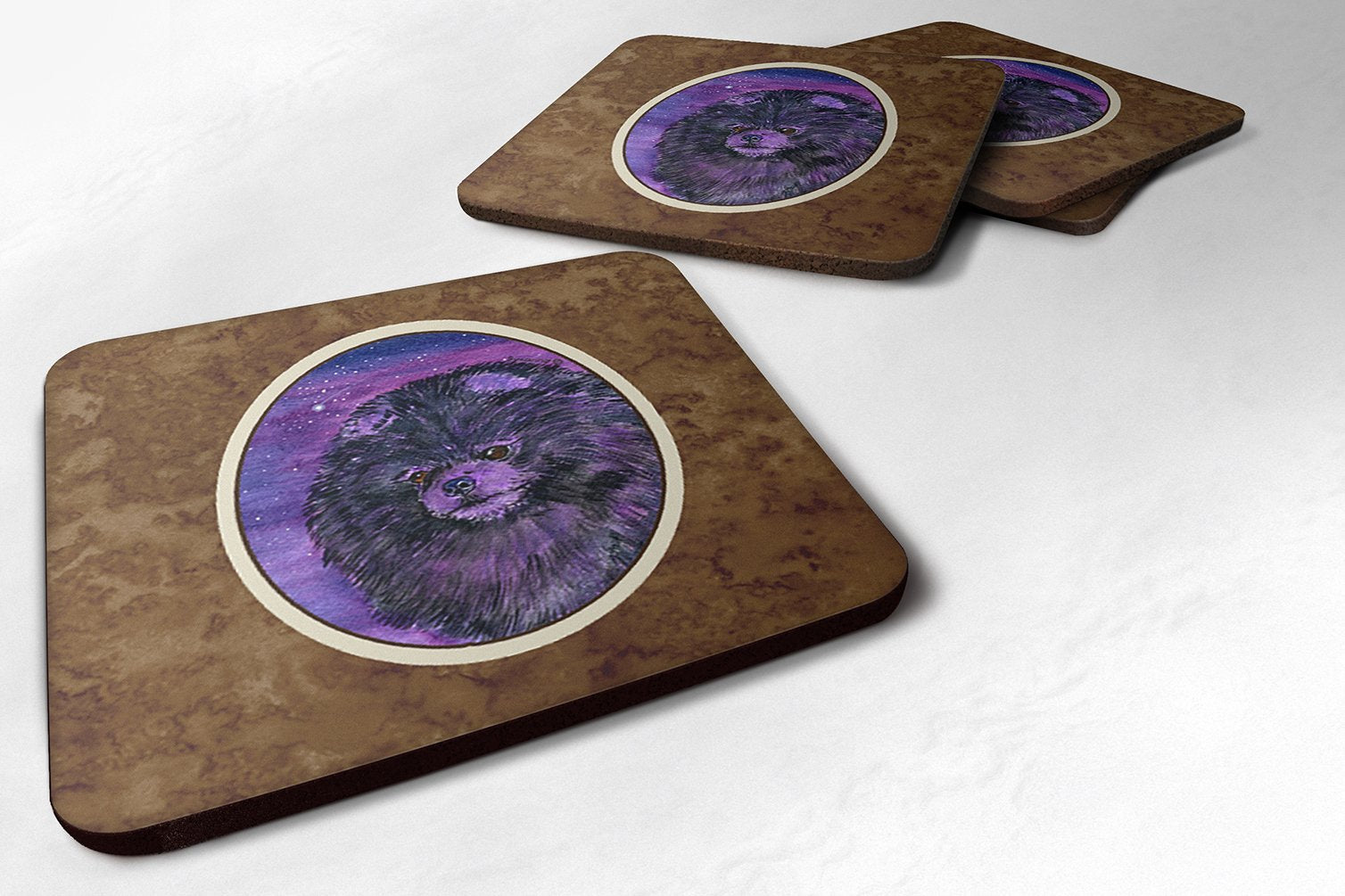 Carolines Treasures Starry Night Pomeranian Foam Coasters Set of 4 (Set of 4), 3.5 H x 3.5 W, Multicolor
