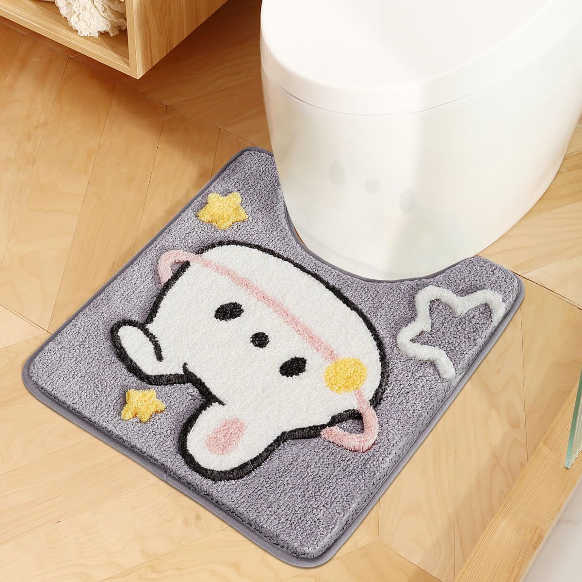 Tyrafry Cute U-Shaped Toilet Rug, Ultra Soft Microfiber Bathroom Rug Non Slip Toilet Mat Water Absorbent Rug For Bathroom Floor