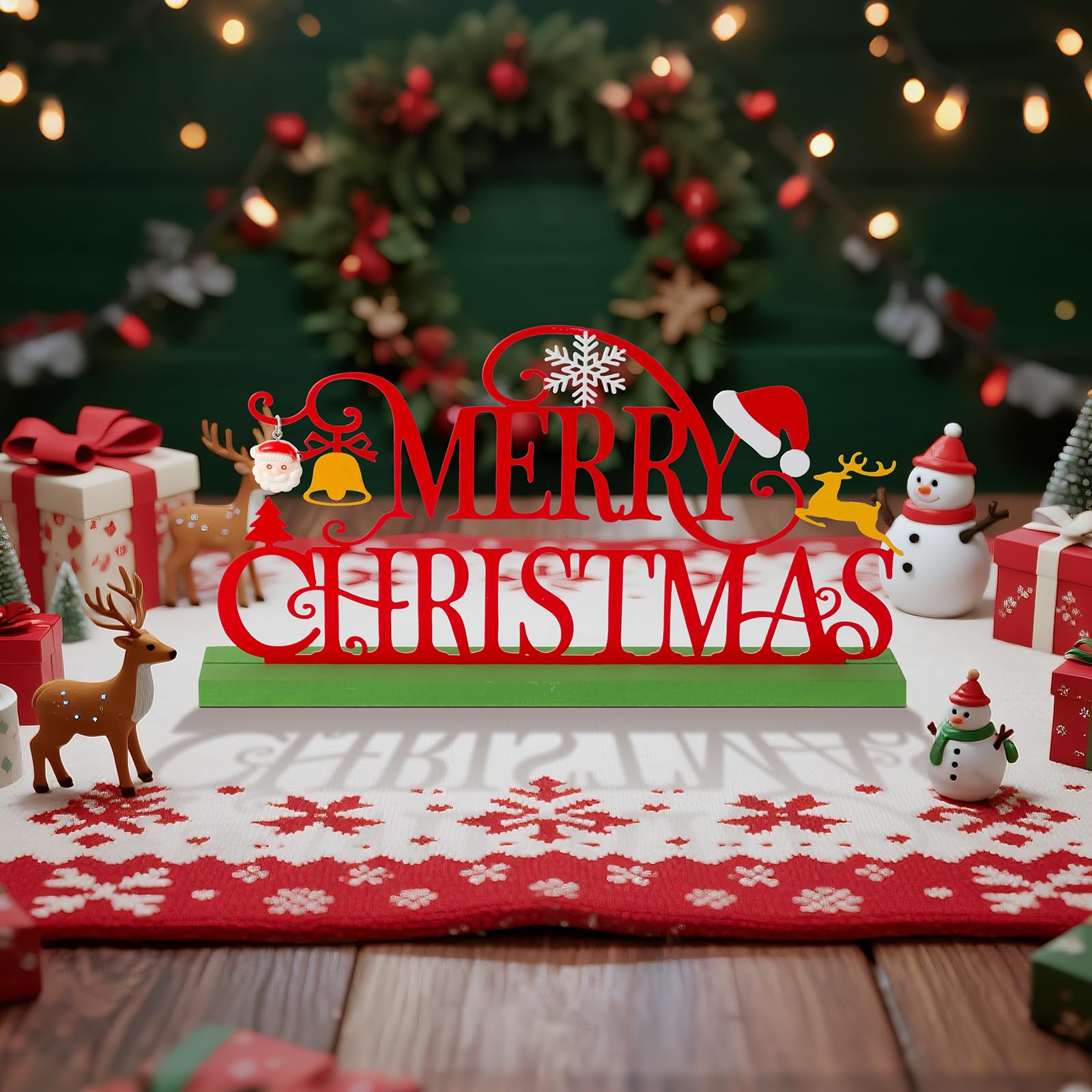 KHJCXS Metal Holiday Table Sign Decor, Decorations Tabletop Centerpiece for Home, Office, Shelf, Tiered Tray, Mantel, Indoor, Me