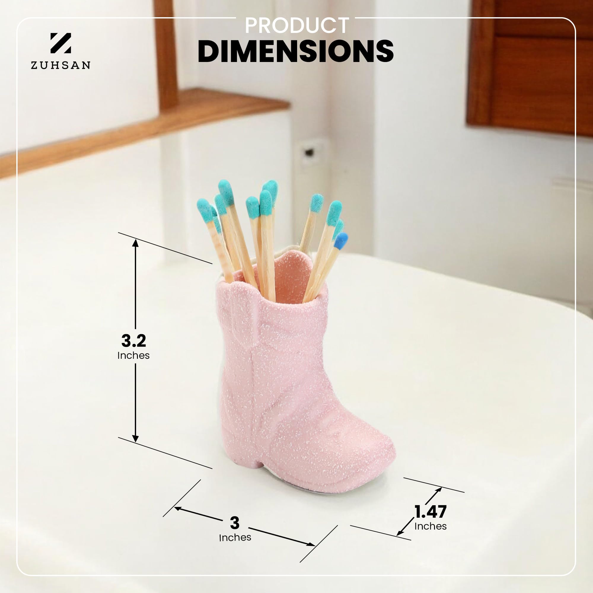 Zuhsan Cowboy Match Holder, Home Decor Ceramic Match Holder, Cowboy Boot Match Holder, With Striker, Matches Not Included (Pink)