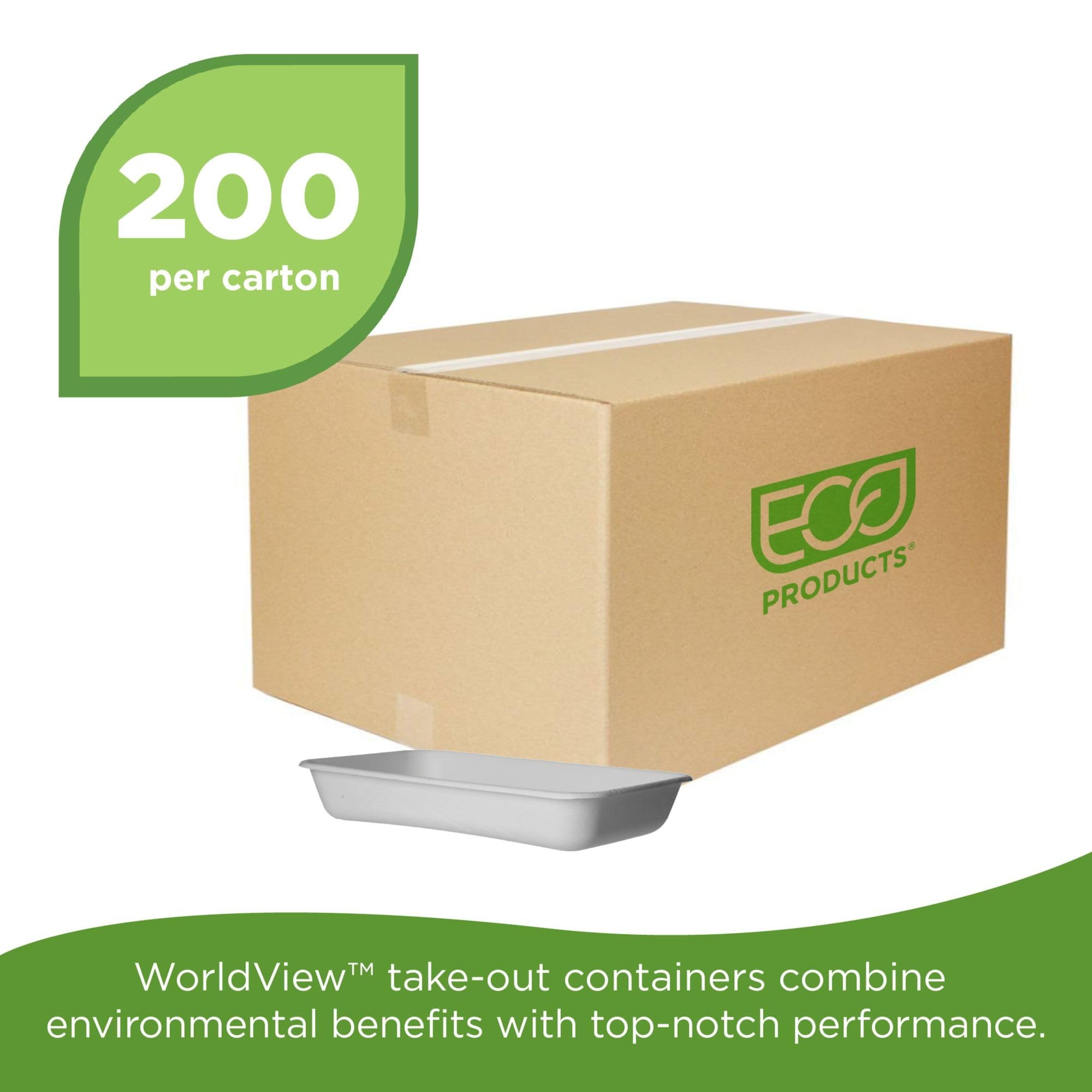 Eco Products Compostable 48Oz To Go Containers, Case Of 200, 10''X7''X1.75'' Rectangle Box, Disposable Renewable White Molded Fi