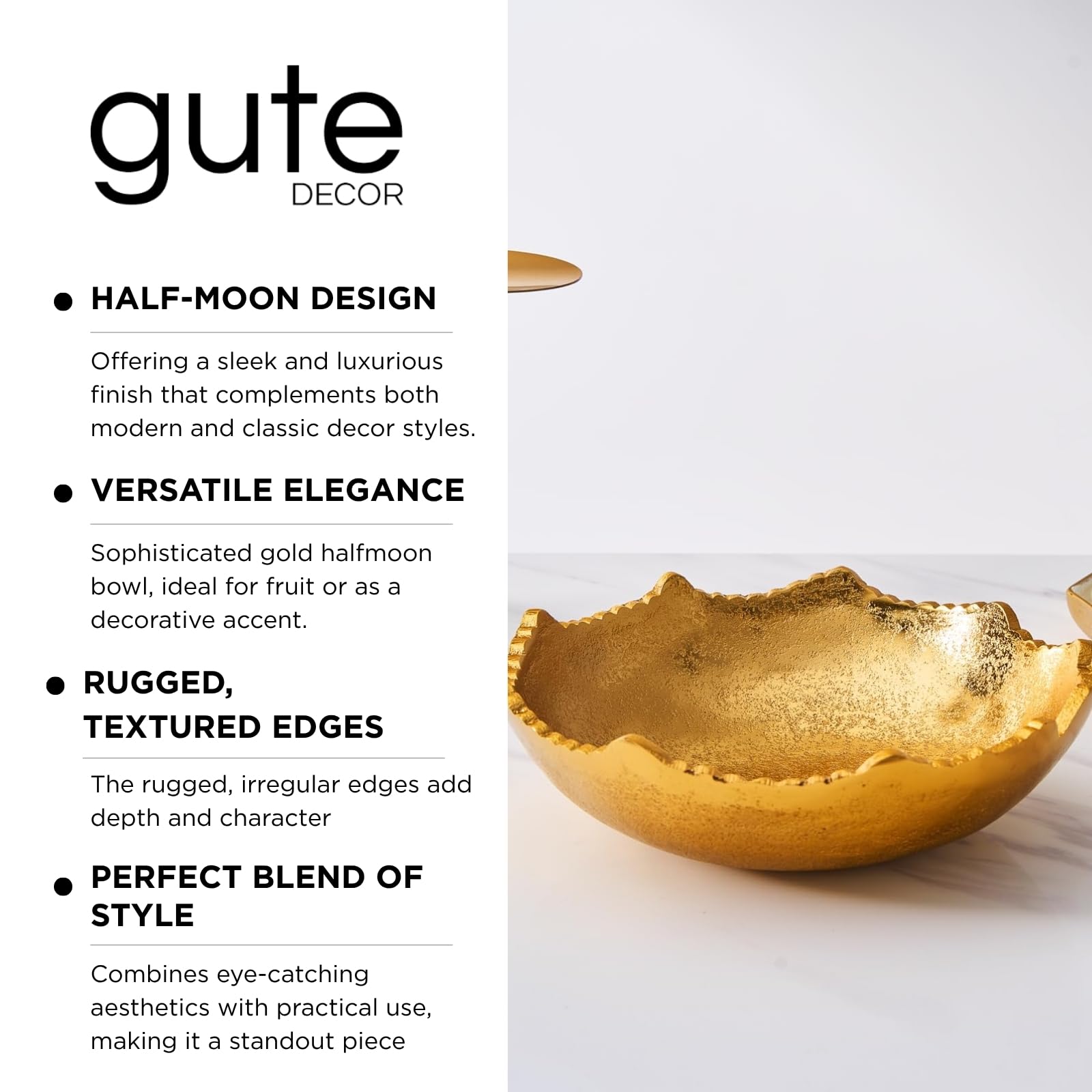 Decorative Gold Moon Decorative Metal Torn Hammered Asymmetrical Centerpiece Bowl